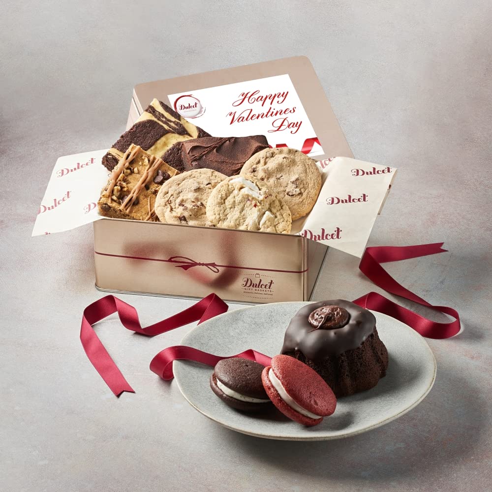 Premium Valentine's Gift Basket - Assorted Fresh Baked Pastries & Award-Winning Brownies in Decorative Tin | Sweet Treats Sampler for Women, Wife, Girlfriend | Perfect for Anniversaries, Birthdays & Romantic Occasions