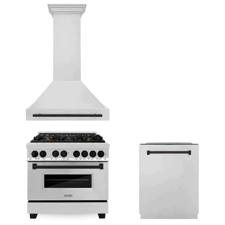 ZLINE Autograph Edition 36-inch Stainless Steel Dual Fuel Range, Range Hood & Dishwasher Kitchen Package with Matte Black Accents | Premium Cooking Set for Modern Kitchens, Professional Chefs & Home Renovations (3AKP RARHDWM36 MB)
