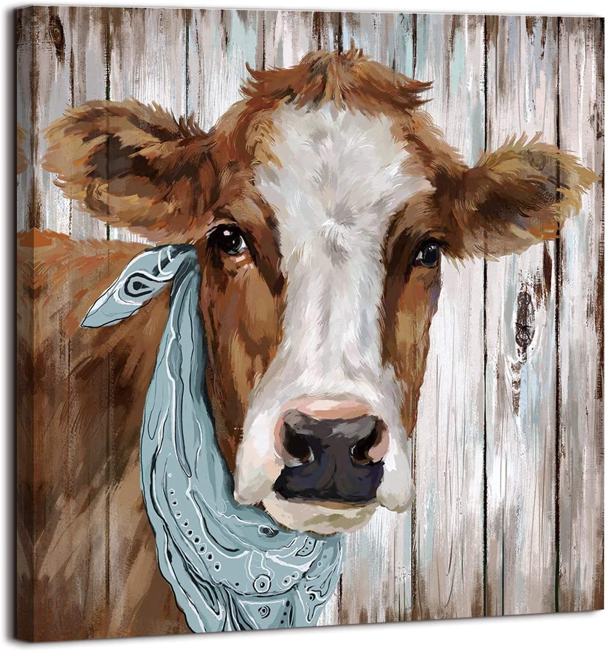 Farmhouse Cow Canvas Wall Art - Rustic Animal Print Pictures for Bathroom, Bedroom, Living Room & Kitchen Decor | Perfect for Country Style Home, Office & Farmhouse Interior Design