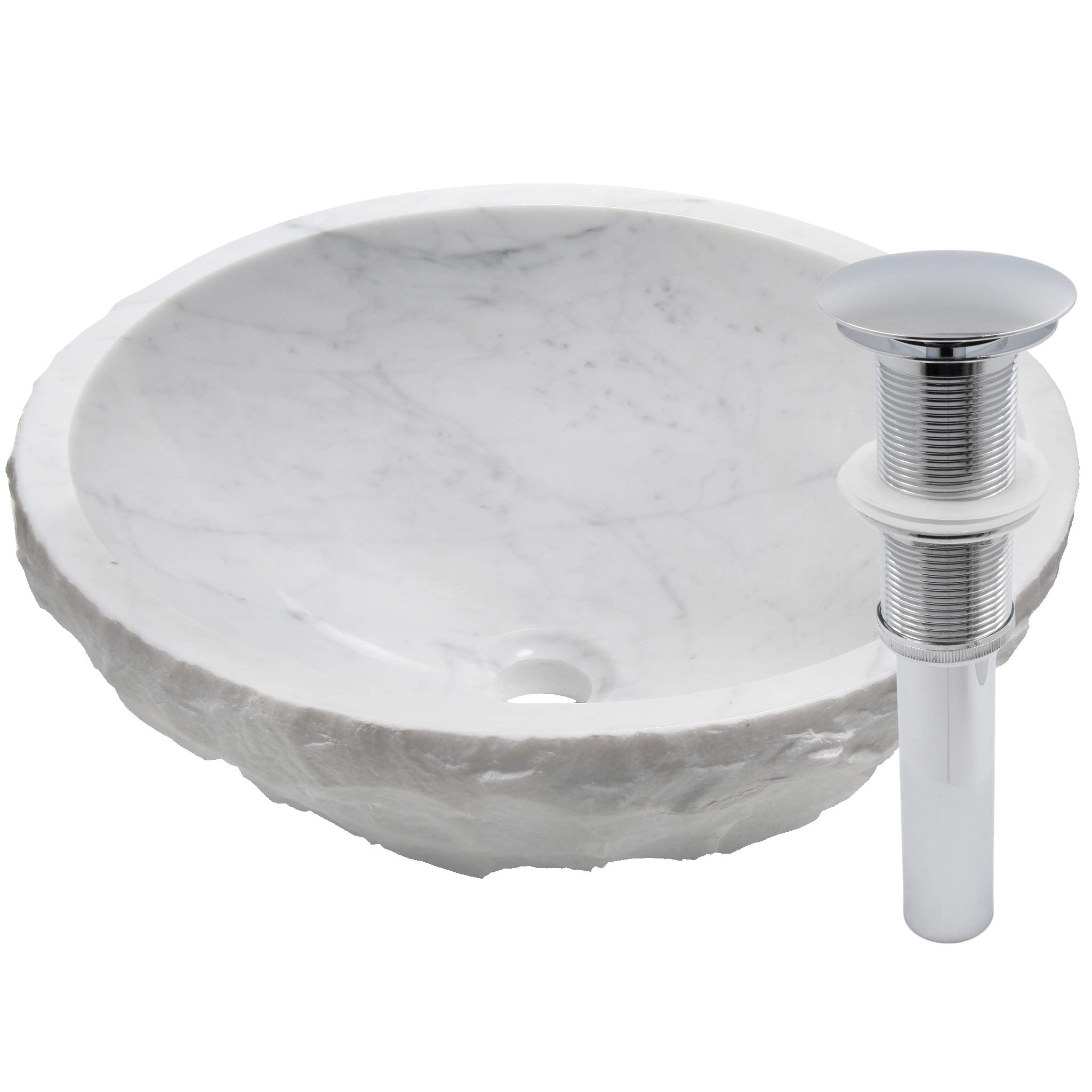 Natural Carrara Marble Stone Vessel Bathroom Sink with Chrome Drain & Sealer - Modern Farmhouse Vanity Sink for Bathroom & Powder Room Decor
