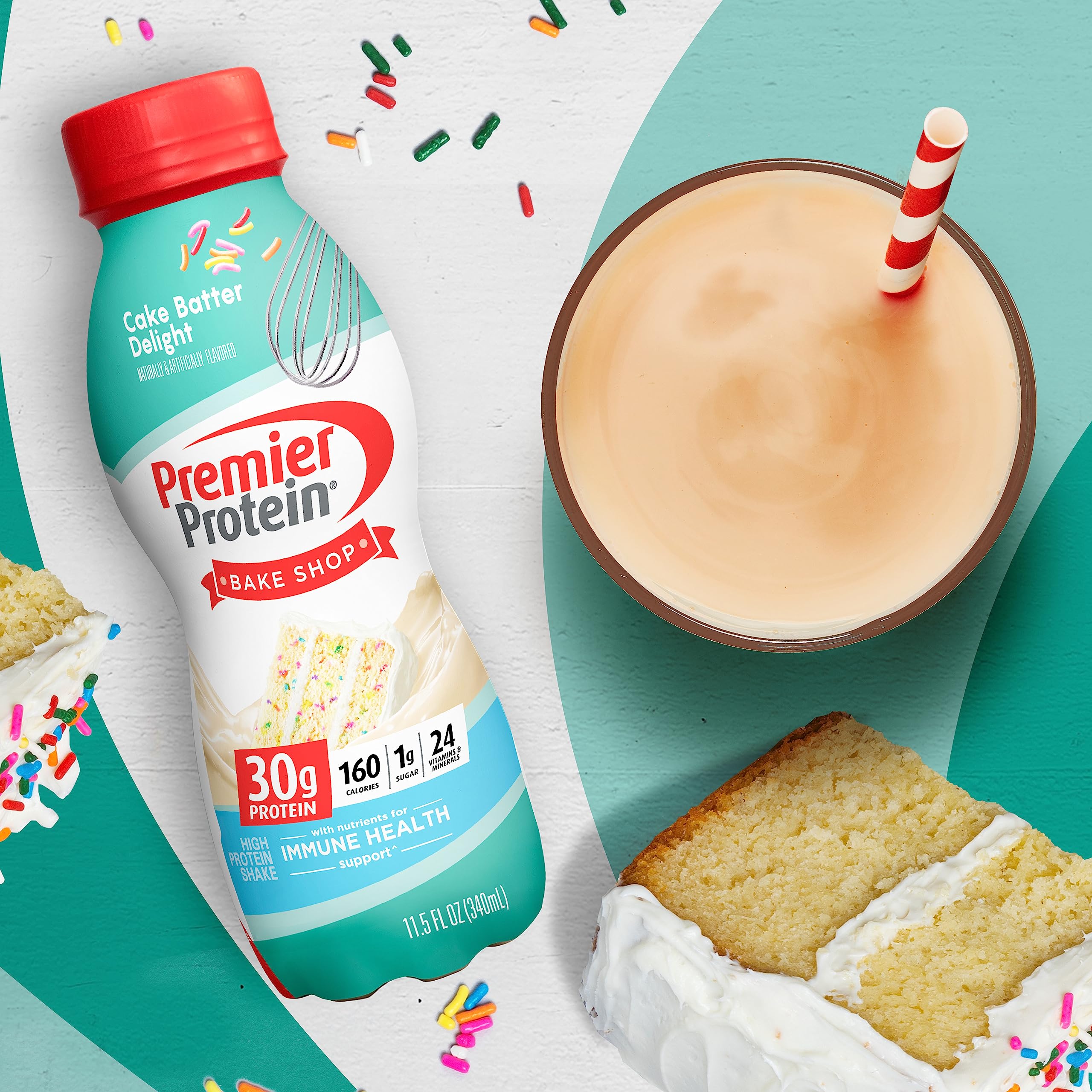 Premier Protein Shake - Cake Batter Flavor, 30g High Protein, 1g Low Sugar, 24 Essential Vitamins & Minerals for Immune Support, 11.5 Fl Oz (12 Pack) - Perfect for Post-Workout Recovery, Meal Replacement & Healthy Snacking