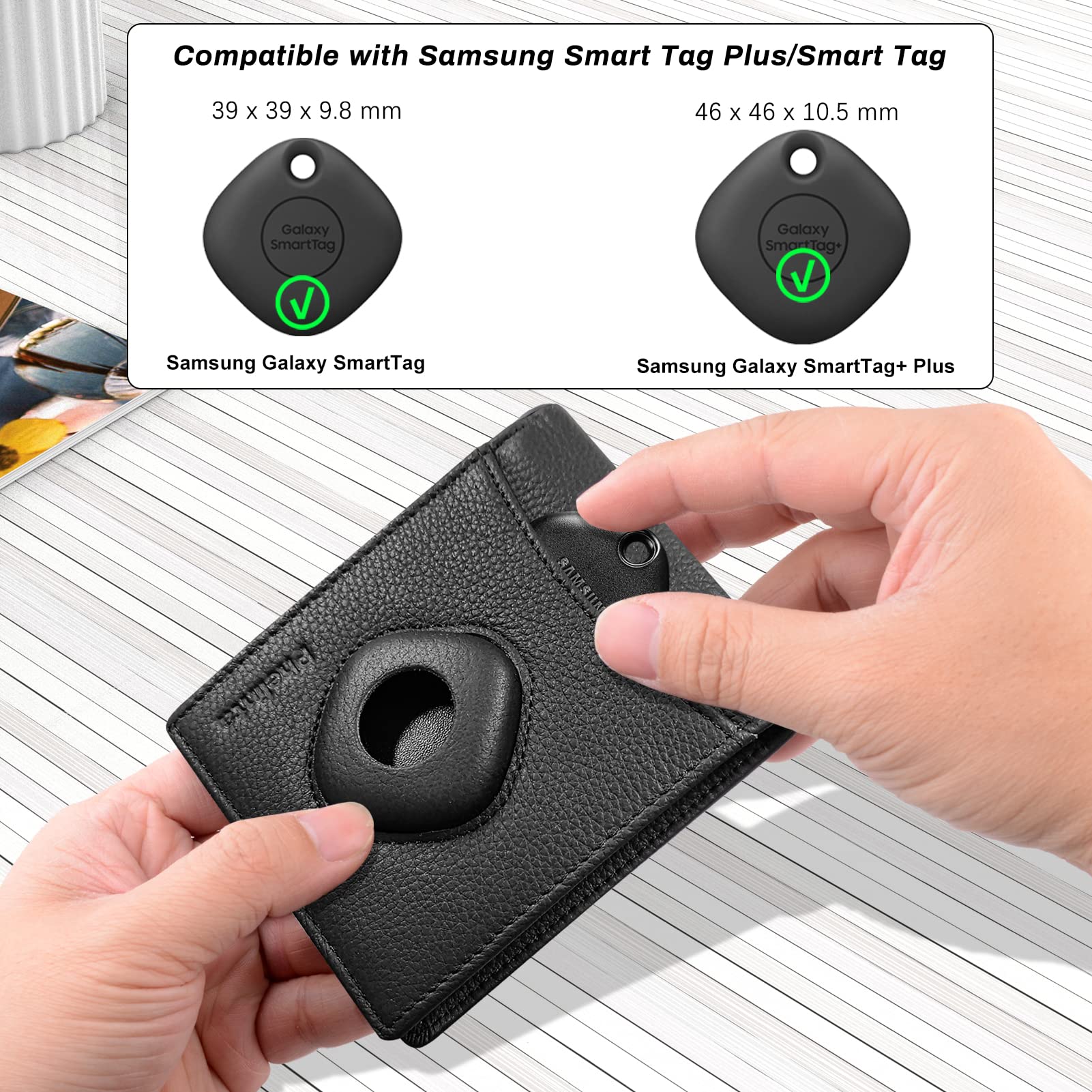 Premium Men's Leather Wallet for Samsung Smart Tag Plus/Smart Tag - RFID Blocking, Genuine Leather, Compatible with Galaxy SmartTag+/SmartTag - Black - Perfect for Travel, Business & Everyday Use