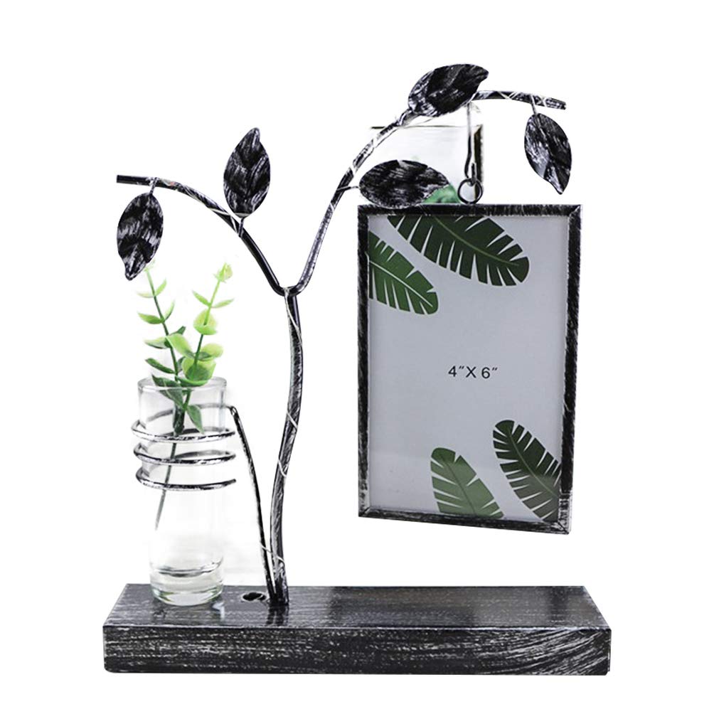 EXCEART Iron Photo Frame with Hydroponic Plant Stand - Luminous Art Display for Home, Garden & Office Decor | Holds Family Pictures & Mini Plants | Perfect for Living Room, Bedroom, or Desk Decoration (Color 2)