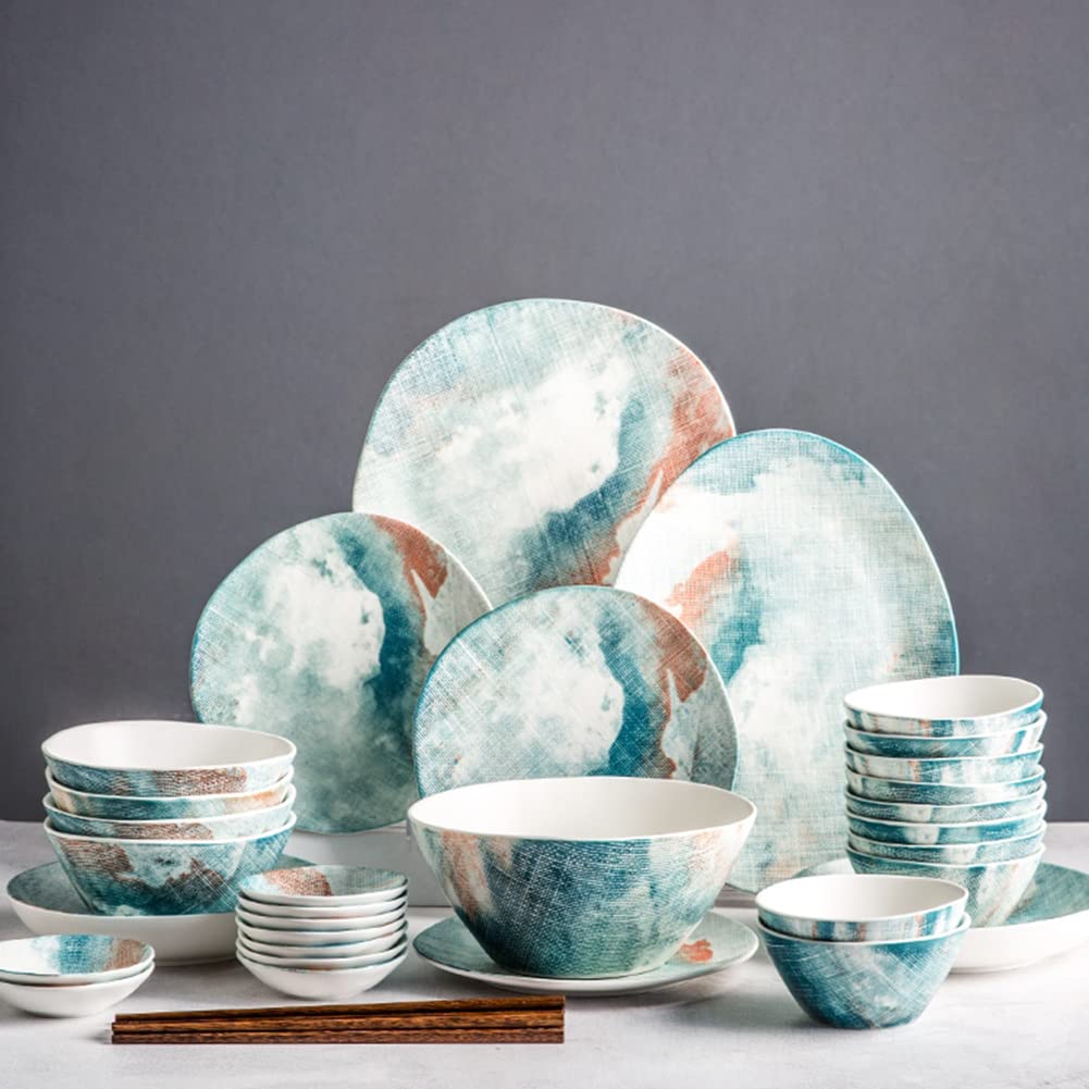 QIANA Fine Ceramics 16-Piece Dinnerware Set for 4, Watercolor Floral Porcelain Plates Bowls & Mugs - Microwave & Dishwasher Safe Tableware - Elegant Dining for Home, Restaurant & Special Occasions