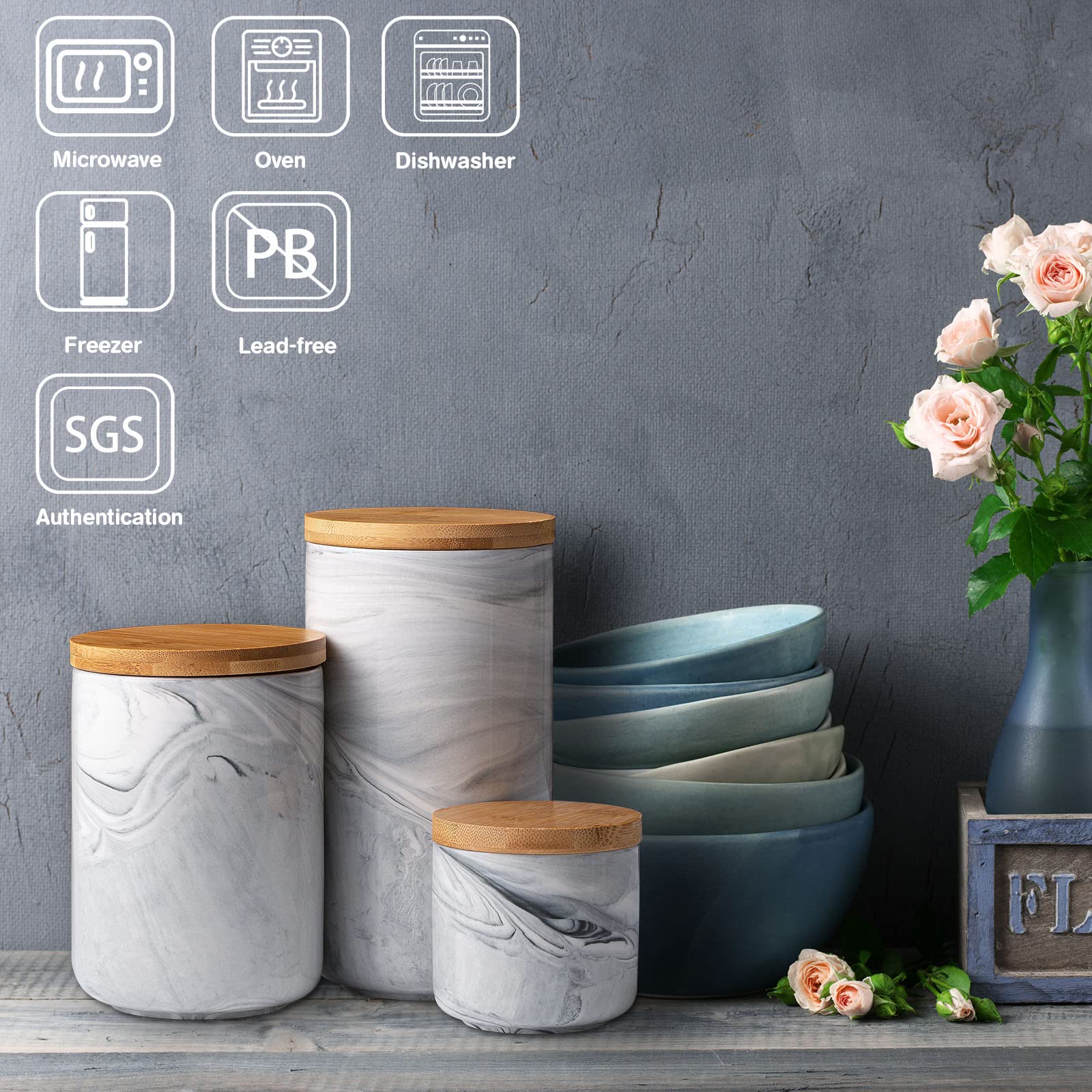 Premium Ceramic Coffee Canister with Airtight Lid - Kitchen Food Storage Container for Ground Coffee, Tea, Sugar & Spices - Ideal for Pantry Organization & Countertop Display