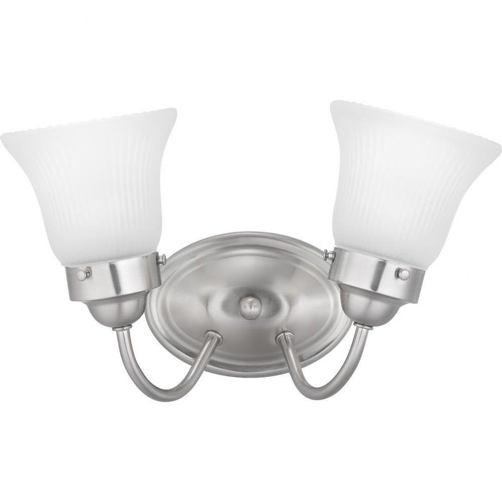 Progress Lighting 2-Light Traditional Bath Vanity Light with Etched Fluted Glass in Brushed Nickel - Perfect for Bathroom, Powder Room & Dressing Area Lighting