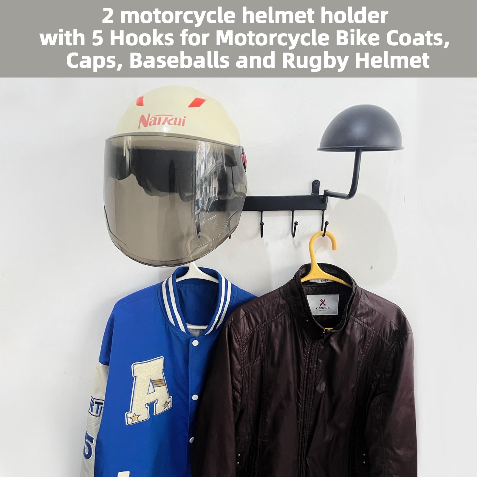 Motorcycle Helmet Holder - 360° Rotating Wall Mount with 5 Hooks for Bike, Rugby & Sports Helmets | Durable Metal Storage Organizer for Garage, Bedroom & Entryway