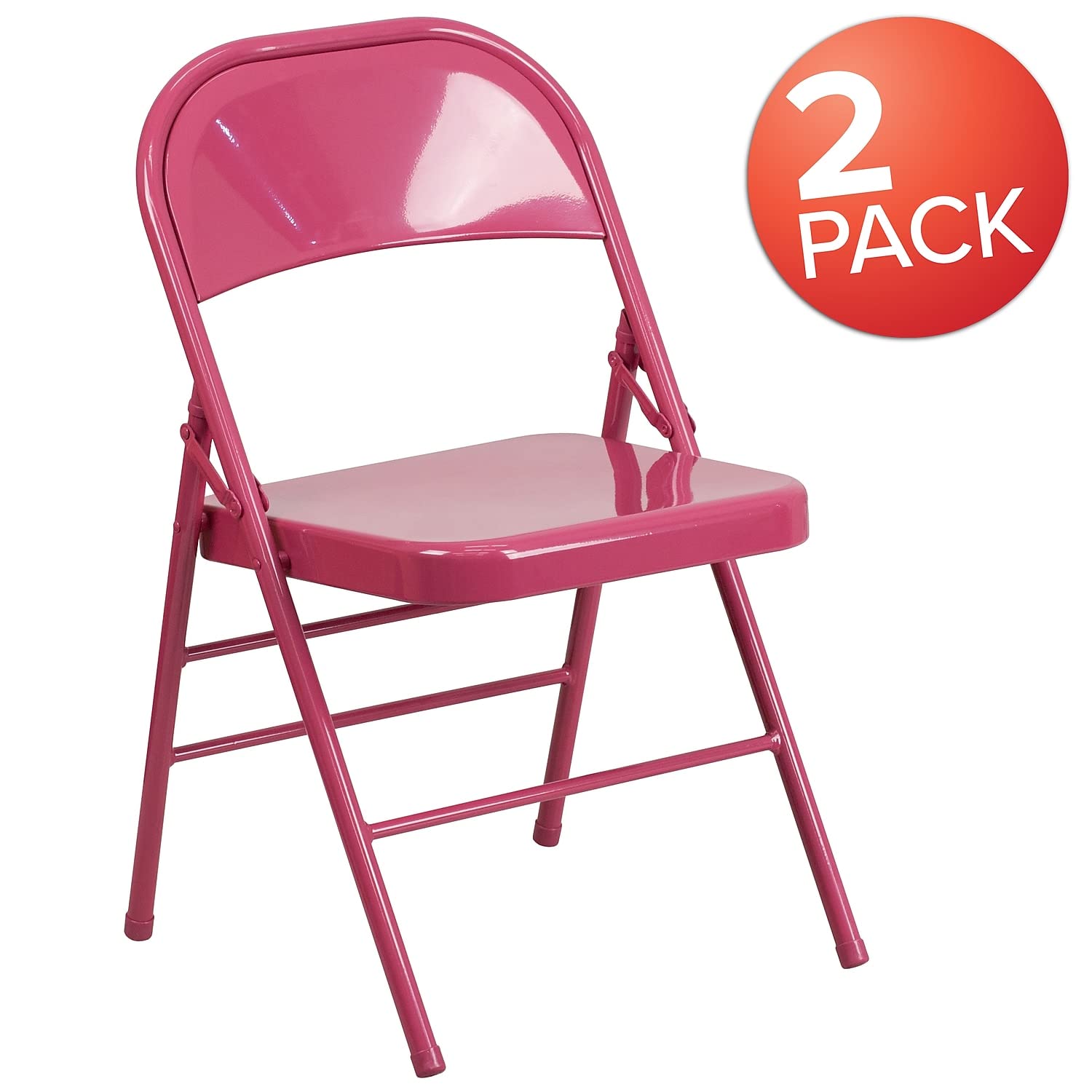Flash Furniture 2-Pack HERCULES COLORBURST Series Vibrant Fuchsia Metal Folding Chairs - Heavy Duty Triple Braced & Double Hinged Design for Events, Parties, Weddings, and Outdoor Gatherings