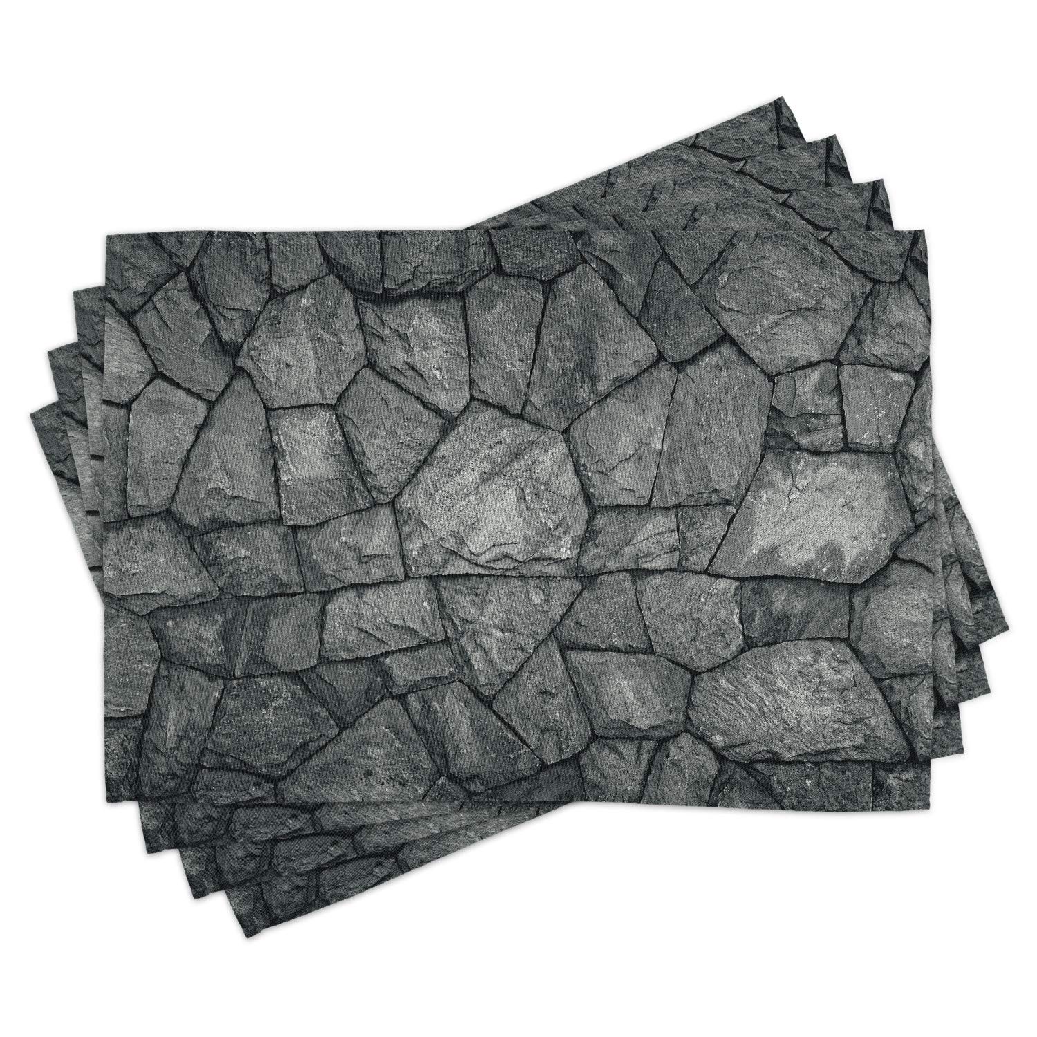 Ambesonne Grey Placemats Set of 4 - Stone Wall Texture Washable Fabric Place Mats for Dining Table & Kitchen Decor - Perfect for Rustic, Vintage & Industrial Style Home Decor