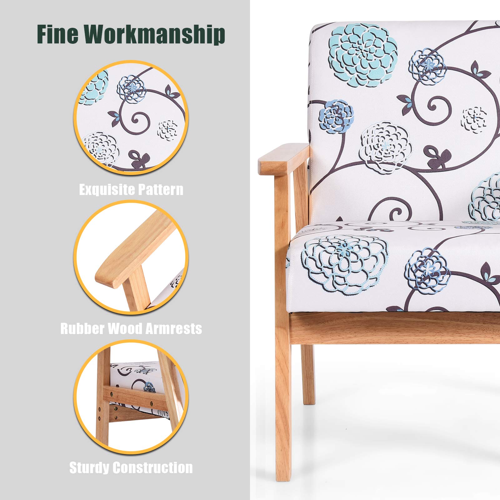Powerstone Modern Fabric Accent Chair with Wooden Legs for Living Room & Office