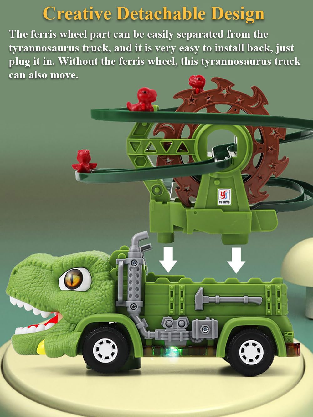 2 in 1 Dinosaur Slide Toy Set - Triceratops & T-Rex Automatic Sliding Track with Dino Truck, Ferris Wheel & Race Track - Fun Educational STEM Toy for Kids Birthday & Indoor Playtime