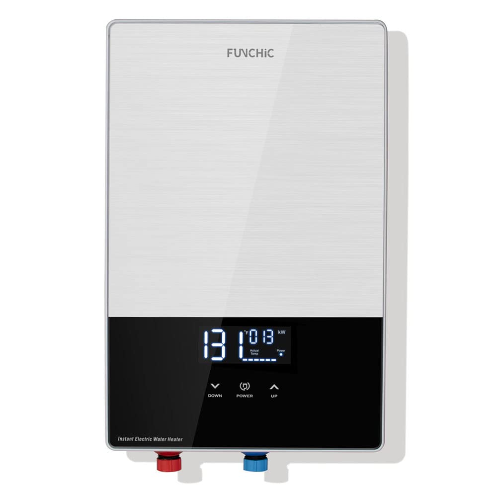 Funchic 13KW 240V Electric Tankless Water Heater - Instant Hot Water On Demand, Wall Mounted with Digital Display & Intelligent Leak Proof System - Perfect for Kitchen, Bathroom, RV, School & Office Use