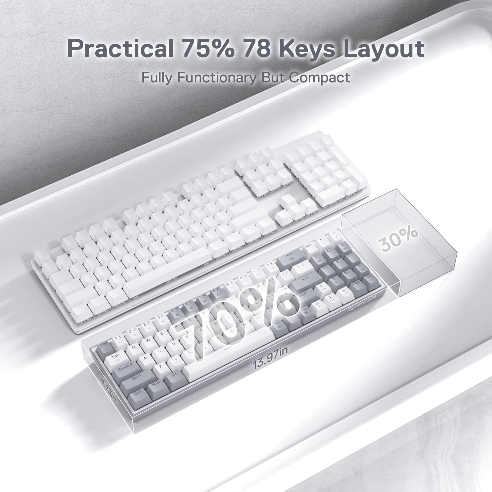 Redragon K628 Pollux 75% Wired RGB Gaming Keyboard - 78 Key Compact Mechanical Keyboard with Hot-Swap Sockets, Free-Mod PCB & Dedicated Arrow Keys | Quiet Red Switches for PC Gaming, Typing & Office Work