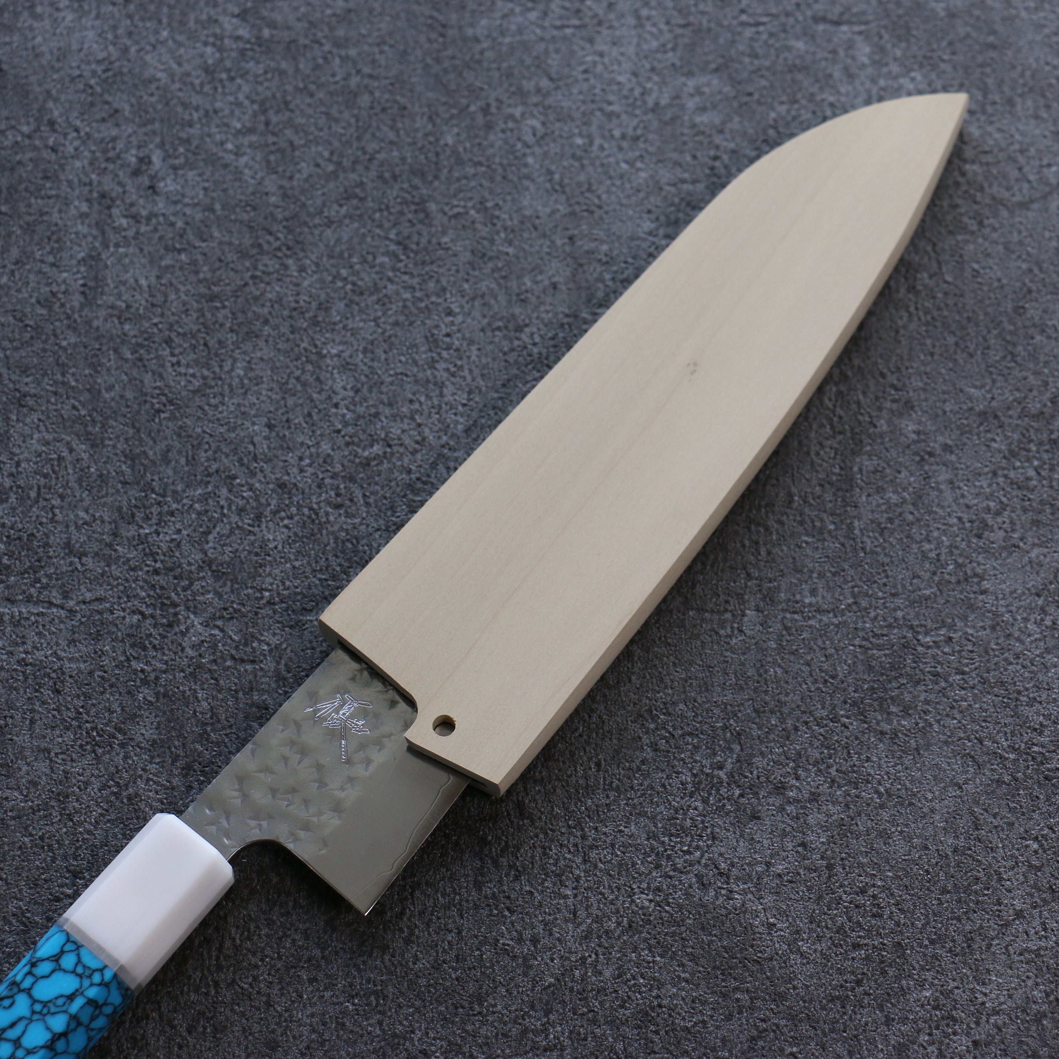 150mm Small Santoku Knife with Magnolia Sheath & Plywood Pin - Perfect for Home Kitchen, Camping, and Outdoor Cooking