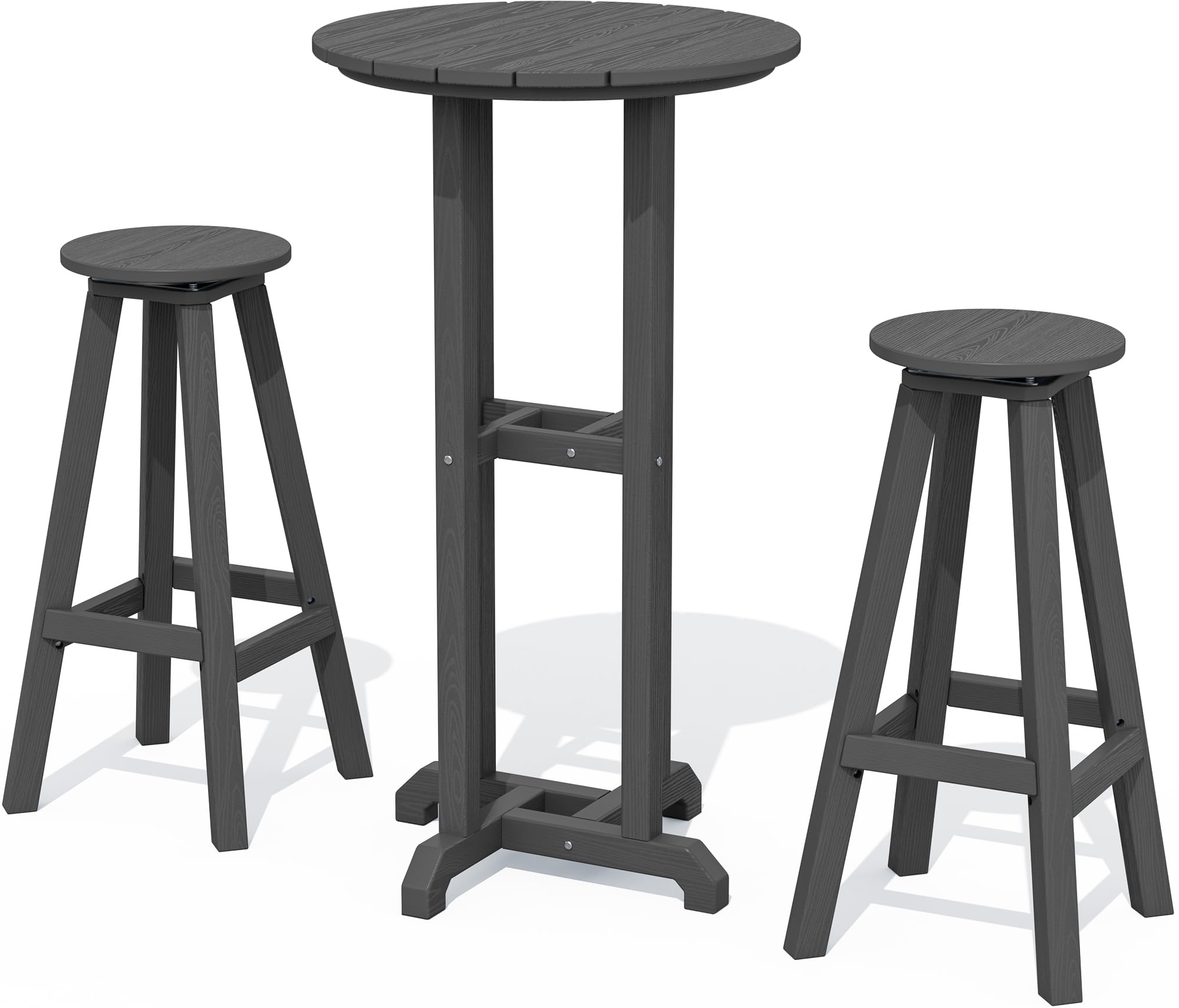 SERWALL 2-Piece Swivel Bar Stool Set with Round HDPE Bar Table - All-Weather Outdoor Patio Furniture for Bistro, Poolside, Backyard, Garden, Deck (Grey) | Perfect for Entertaining Guests or Relaxing with Drinks