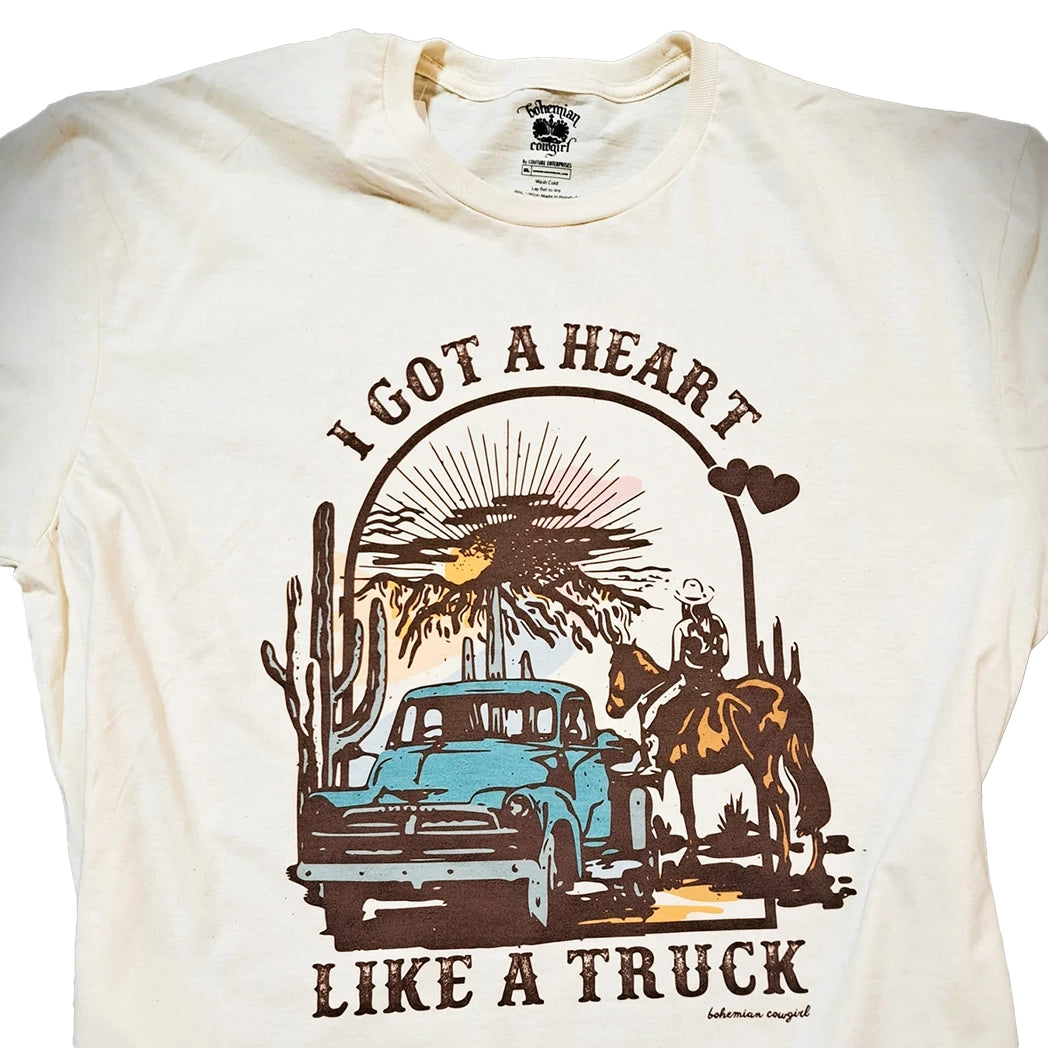 Bohemian Cowgirl Heart Like a Truck T-Shirt - Western Vintage Graphic Tee for Women | Perfect for Music Festivals, Rodeos & Country Concerts