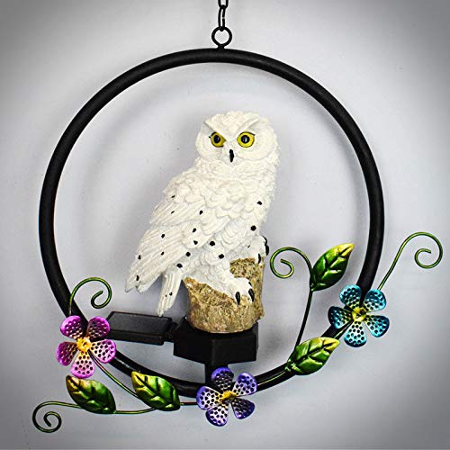 Veecome Solar Powered LED Owl Night Light - Waterproof Outdoor Hanging Lantern for Garden, Patio, Yard Decoration (White) | Perfect for Halloween, Christmas, and Backyard Lighting