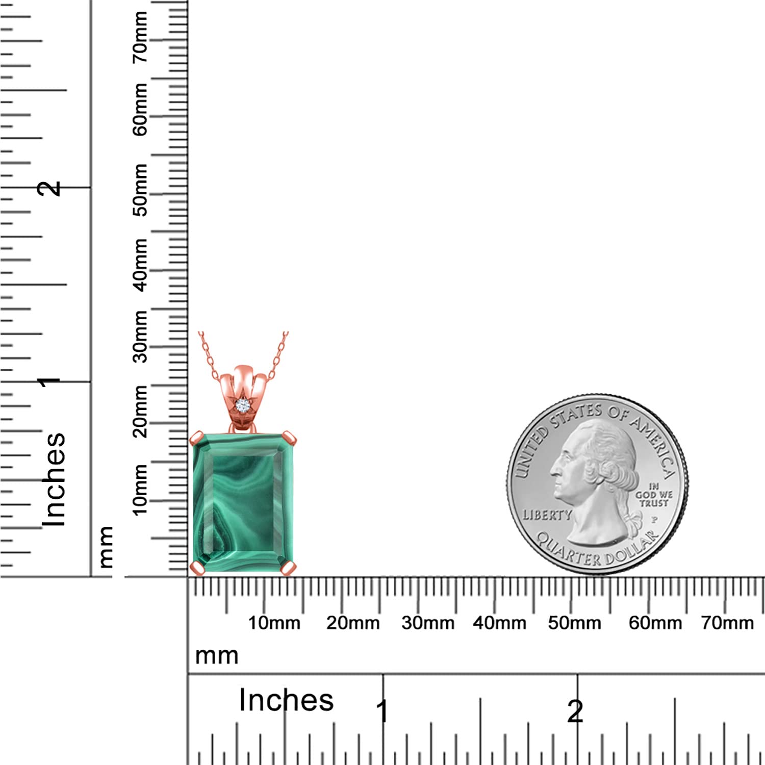 18K Rose Gold Plated Silver Emerald Cut Gemstone Birthstone Pendant Necklace - 18X13MM Center Stone & 1.8MM Round Accent | Fine Jewelry Gift for Women, Mom, Wife | Includes 18
