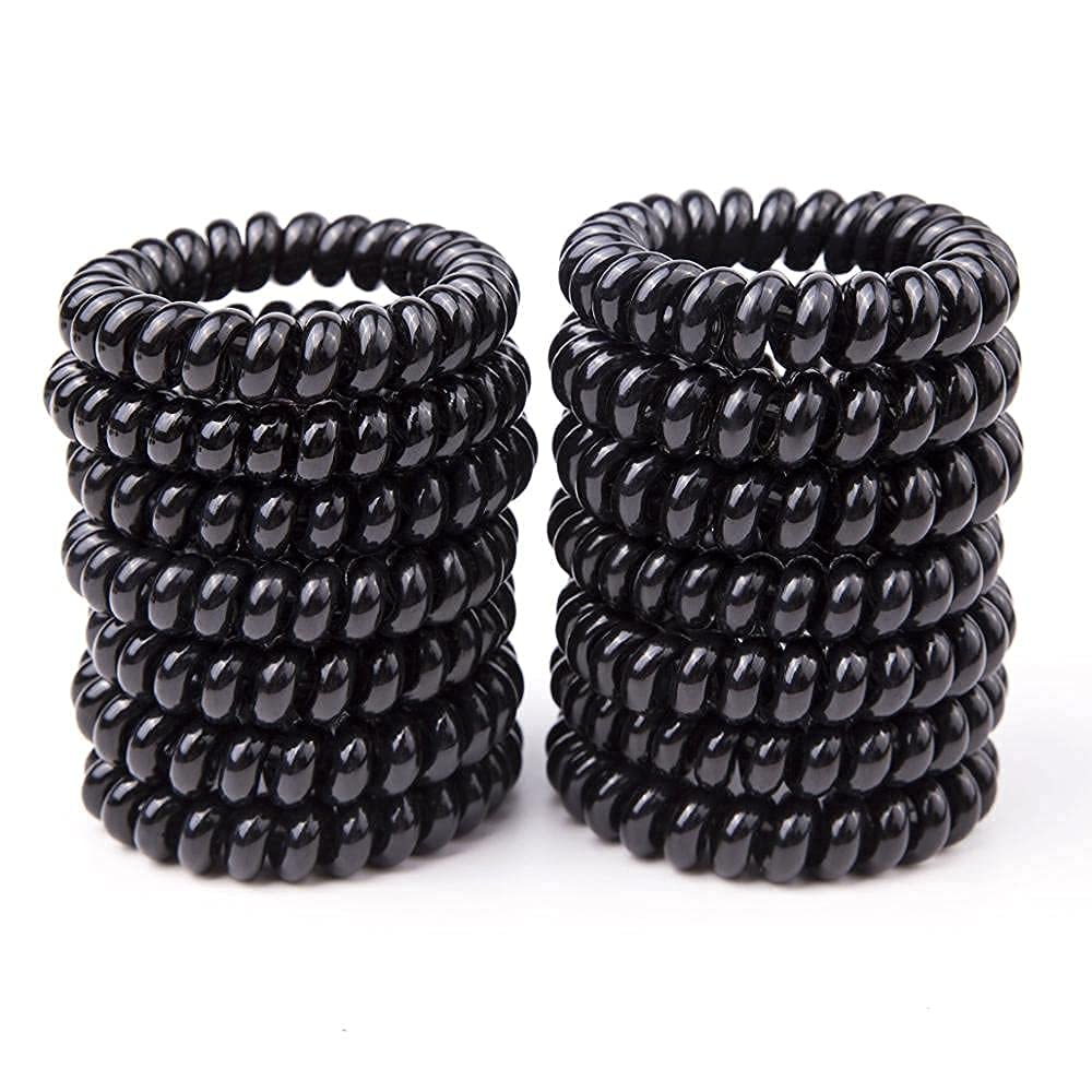 12 PCS Elastic Spiral Stretch Hair Ties for Women & Girls - Soft No-Slip Hair Bands for Ponytail, Braids, Bun - Black Hair Accessories (Perfect for Workout, Office, School & Daily Use)