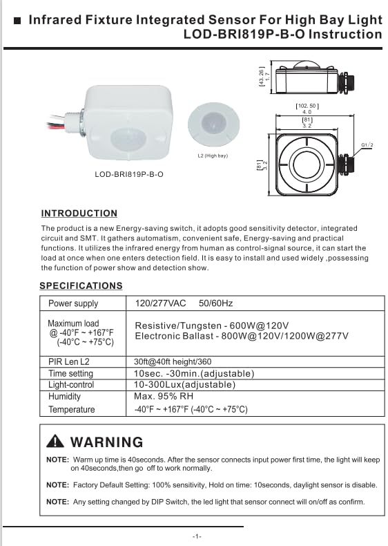 LEDONE 360° Ceiling Occupancy Motion Sensor Switch - Commercial Grade PIR Sensor for High Bay Fixtures (120-277V AC) - Automatic Lighting Control for Warehouses, Garages & Storage Rooms
