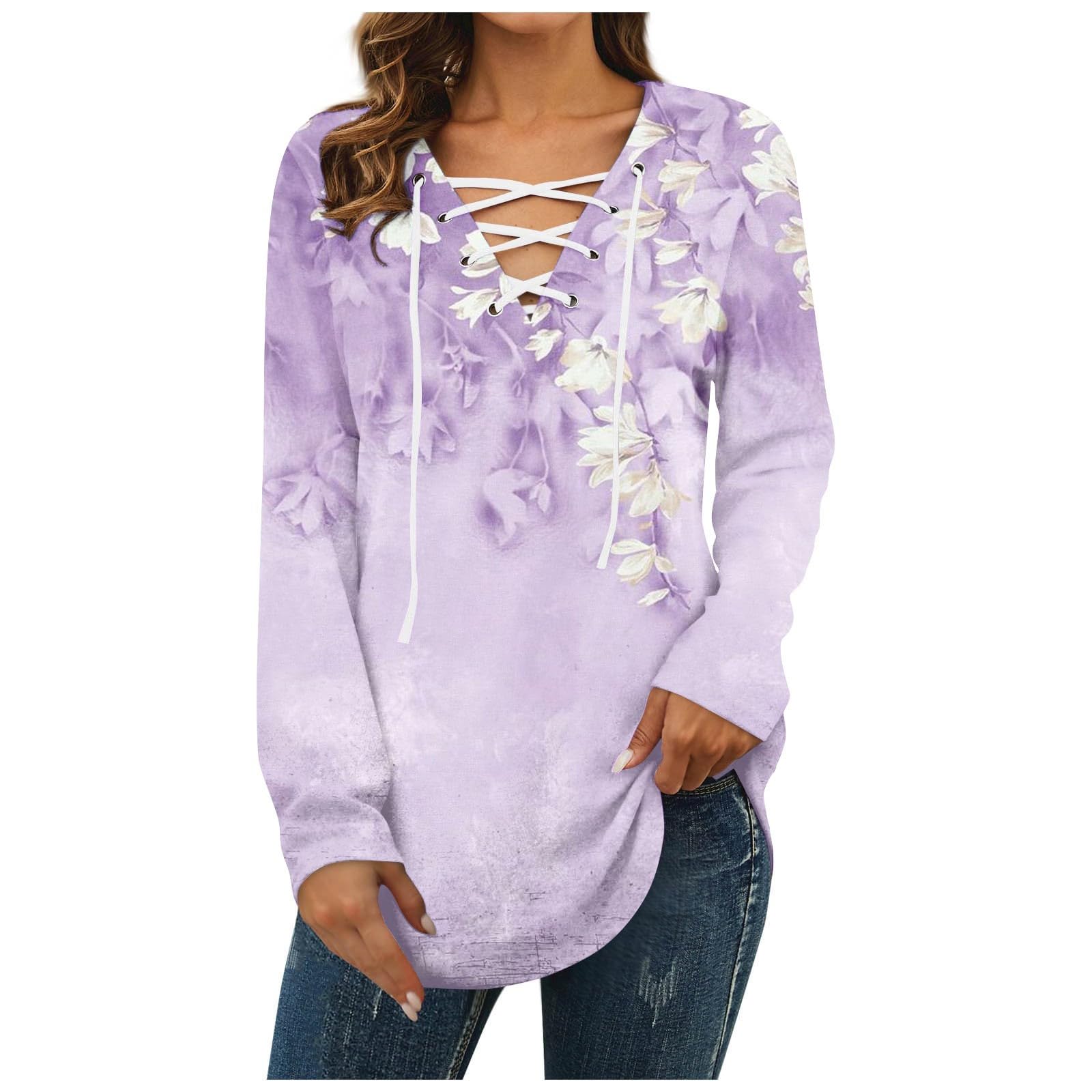 Long Sleeve Plant Graphic T-Shirt - V Neck Casual Blouse & Soft Tunic Top for Women | Perfect with Leggings for Yoga, Workout & Everyday Wear