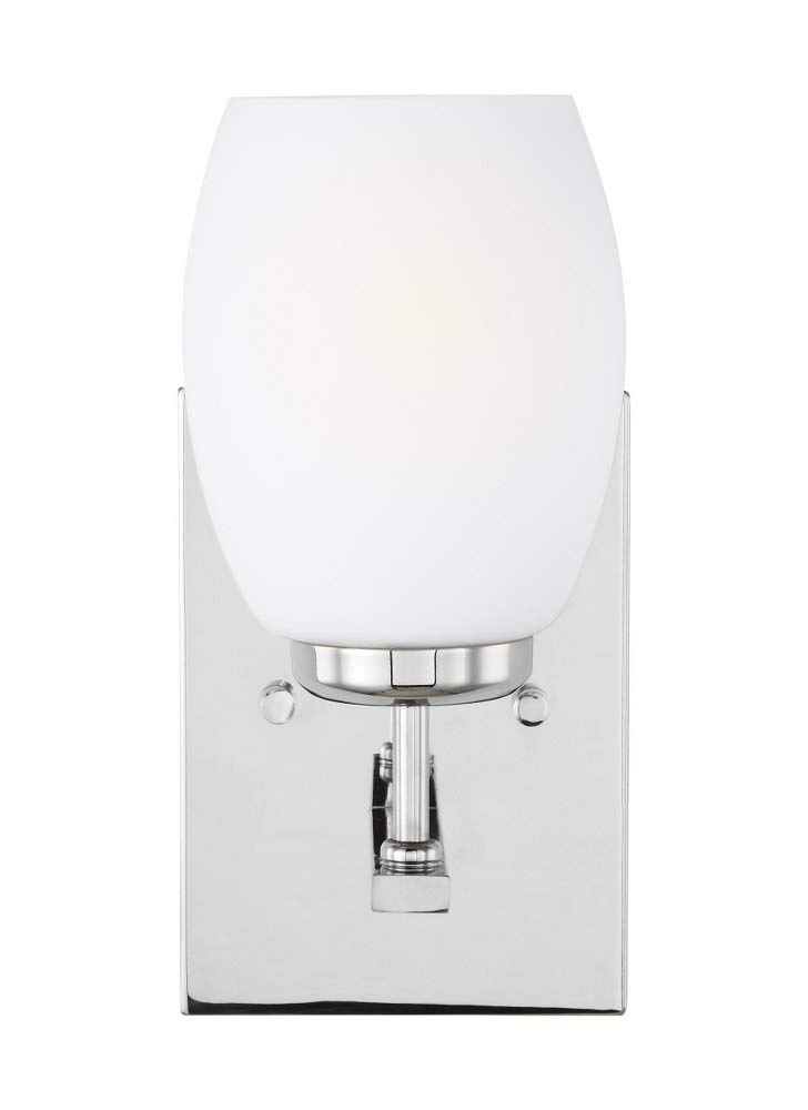 Generation Lighting 4118501-05 CATLIN Etched White Glass Wall Sconce Light Fixture - 1-Light 75W Chrome Finish - 10