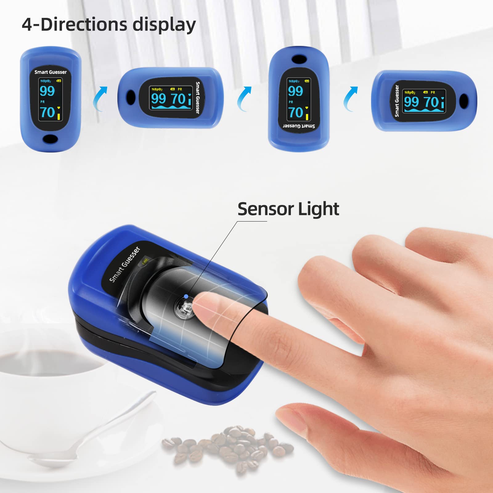 Fingertip Pulse Oximeter - Accurate Blood Oxygen Saturation (SpO2) & Heart Rate Monitor with OLED Display | Includes AAA Batteries, Lanyard & Protective Case (Blue) | Ideal for Home Health Monitoring, Fitness Tracking & Medical Use