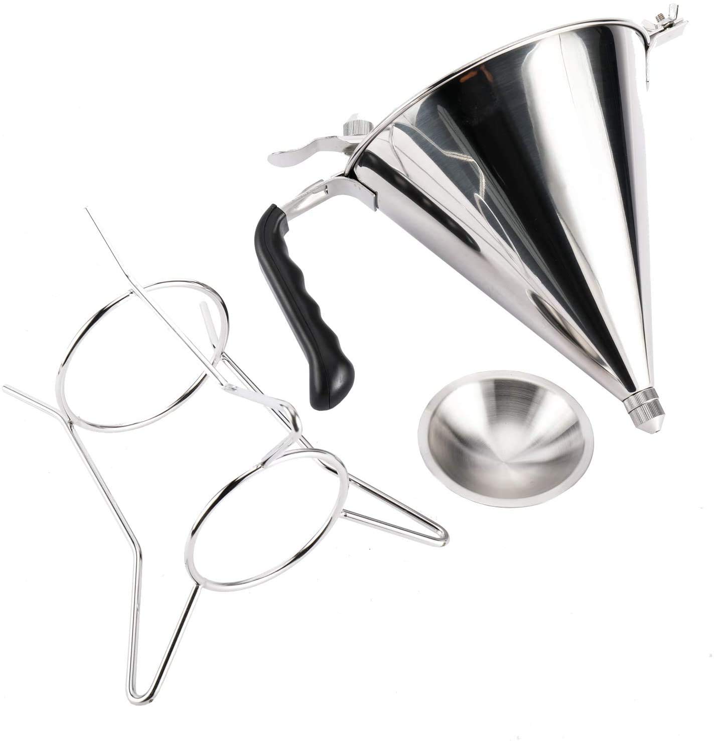 Premium Stainless Steel Cake Decorating Funnel with Stand & 3 Nozzles - 7.68