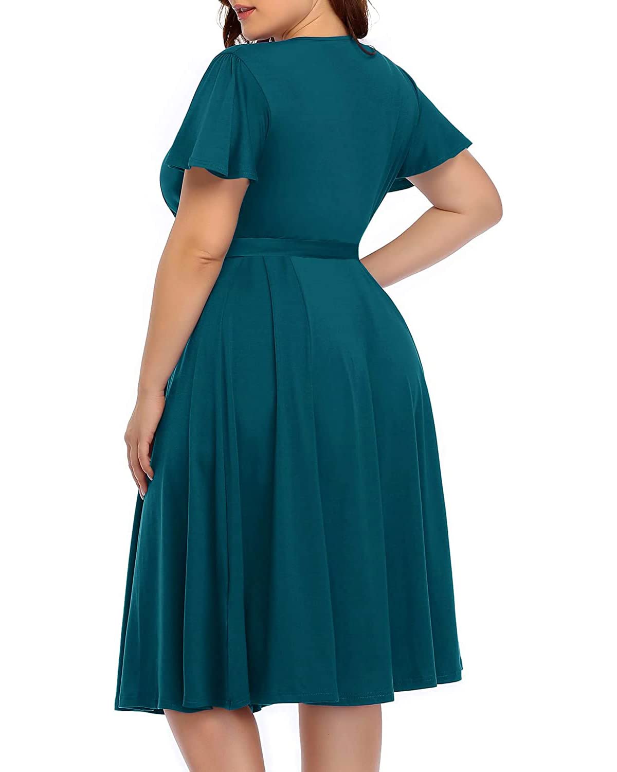 Plus Size Pinup Fashion Women's Cocktail Dress for Wedding Guest - Semi Formal Wrap Empire Waist Midi Dress for Parties, Date Night & Special Occasions