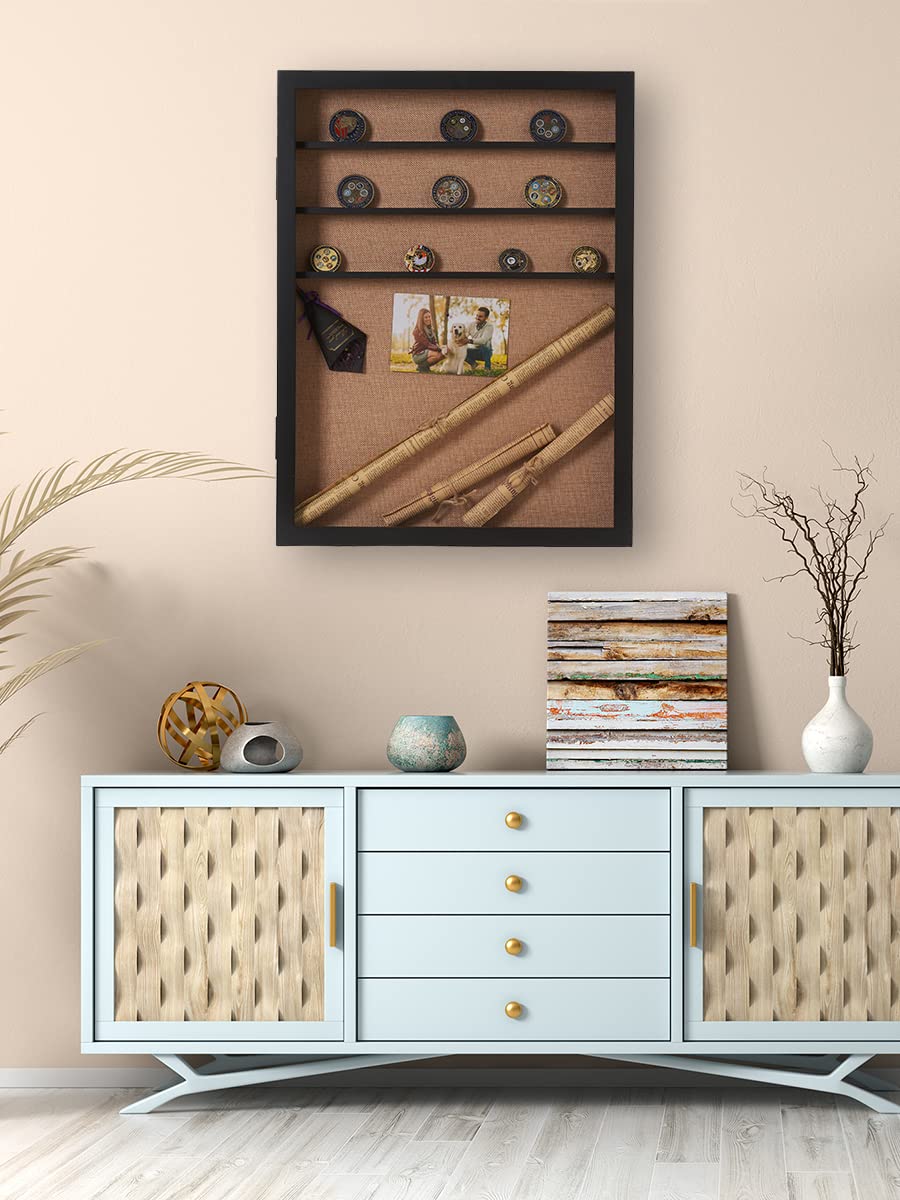 18x24 Extra Large Shadow Box Display Case with Adjustable Shelves & Hinged Door - Black - Perfect for Showcasing Coins, Medals, Bouquets, Miniatures & Collectibles in Home, Office or Retail Displays