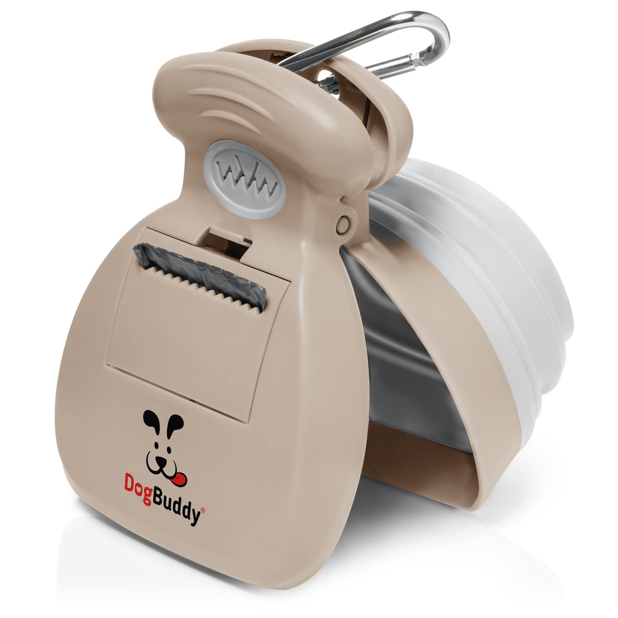**DogBuddy Pooper Scooper for Small & Large Dogs - Portable Dog Waste Scoop with Bag Holder, Leash Clip & Included Waste Bags - Medium Taupe - Ideal for Backyard, Park & Travel Cleanup**