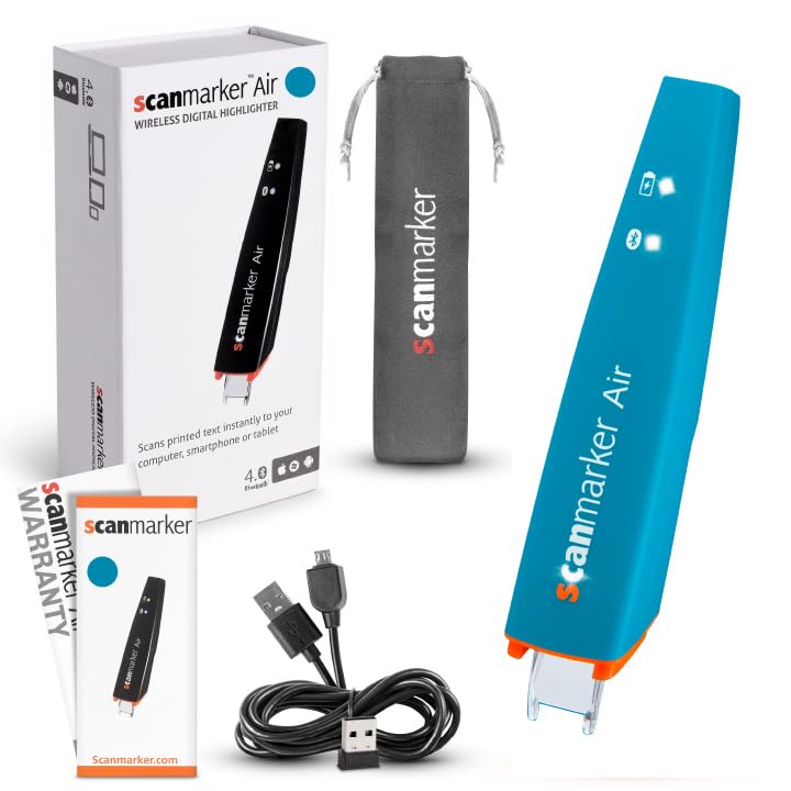 Scanmarker Air Pen Scanner - Wireless OCR Digital Highlighter & Reader for Mac, Windows, iOS, Android - Perfect for Students, Researchers & Professionals (Blue)