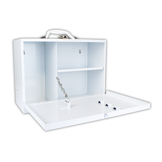 Small Metal Drop Front First Aid Cabinet - Compact Wall-Mounted Emergency Medical Storage for Home, Office, or Workshop Safety