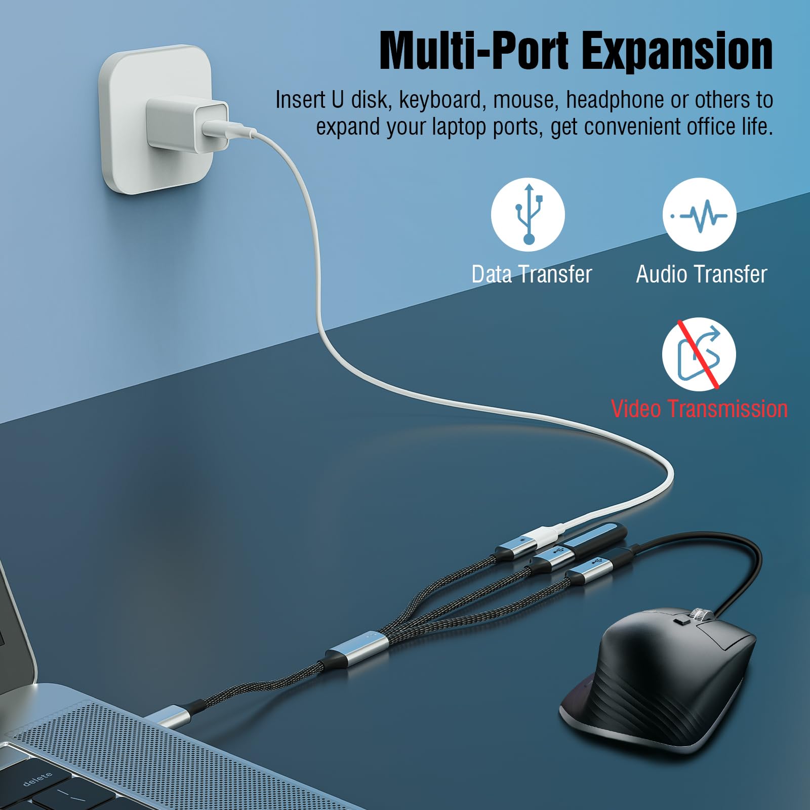 TiMOVO 3-in-1 USB C Splitter Cable - USB C Male to 3 USB C Female Adapter with 100W Fast Charging & 480Mbps Data Transfer - Compatible with iPhone 15 Series, iPad Pro/Air, MacBook, Samsung Galaxy - Perfect for Home, Office & Travel Charging Needs