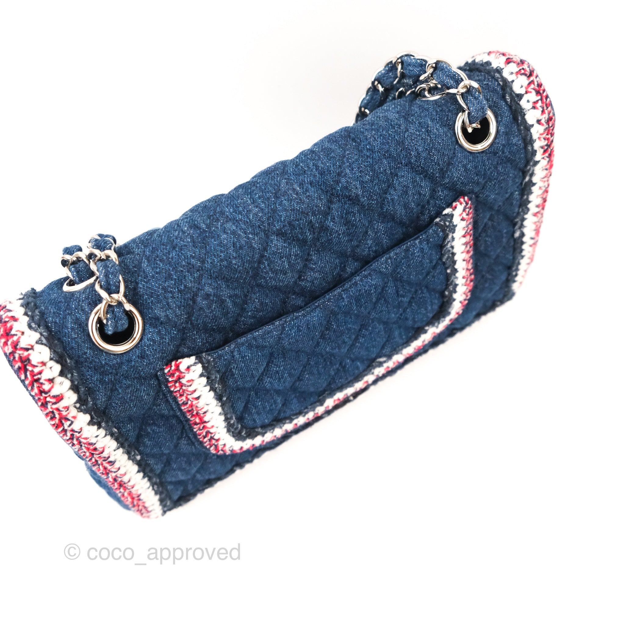 Chanel Classic Flap Bag Dark Blue Denim with Braided Silver Hardware 18A Collection - Luxury Designer Handbag for Women, Perfect for Evening Events & Special Occasions