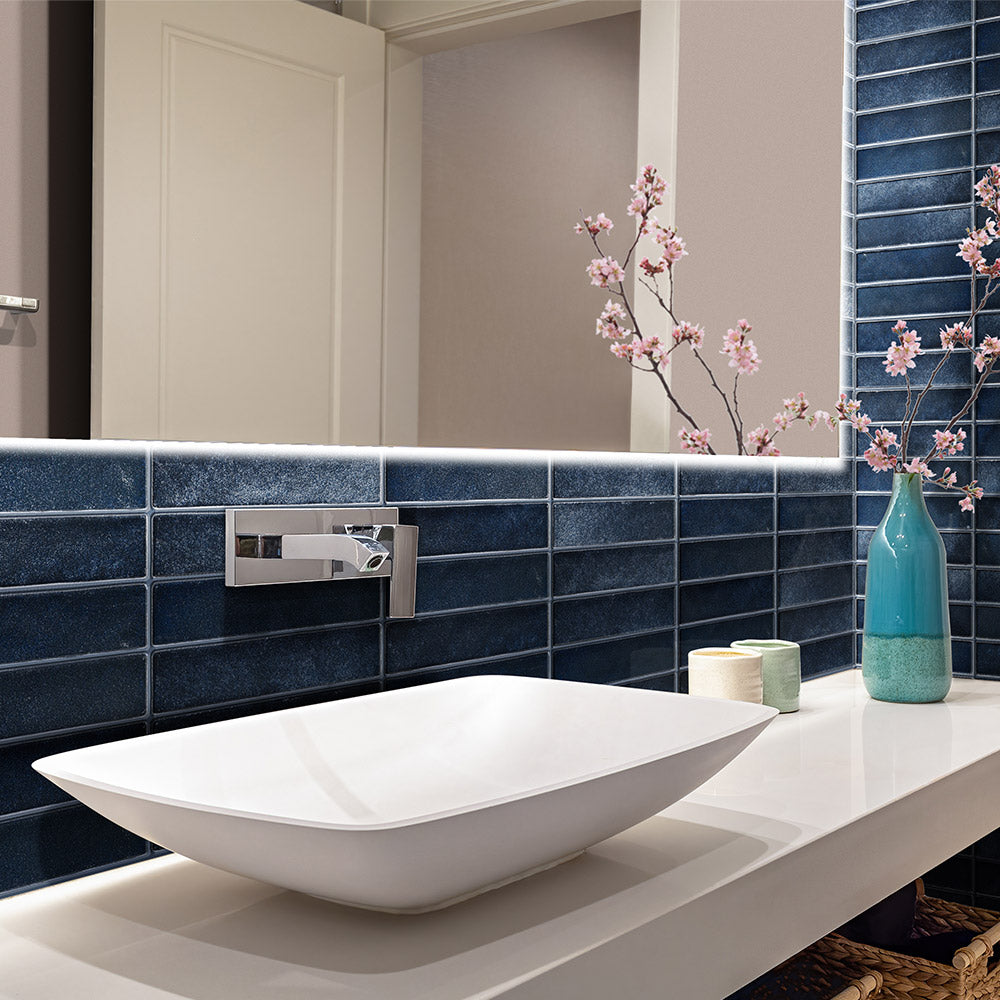 Handmade Mykonos Midnight Blue 50X250 Zellige Matte Subway Tile - Perfect for Kitchen Backsplash, Bathroom Walls & Mediterranean-Inspired Home Decor