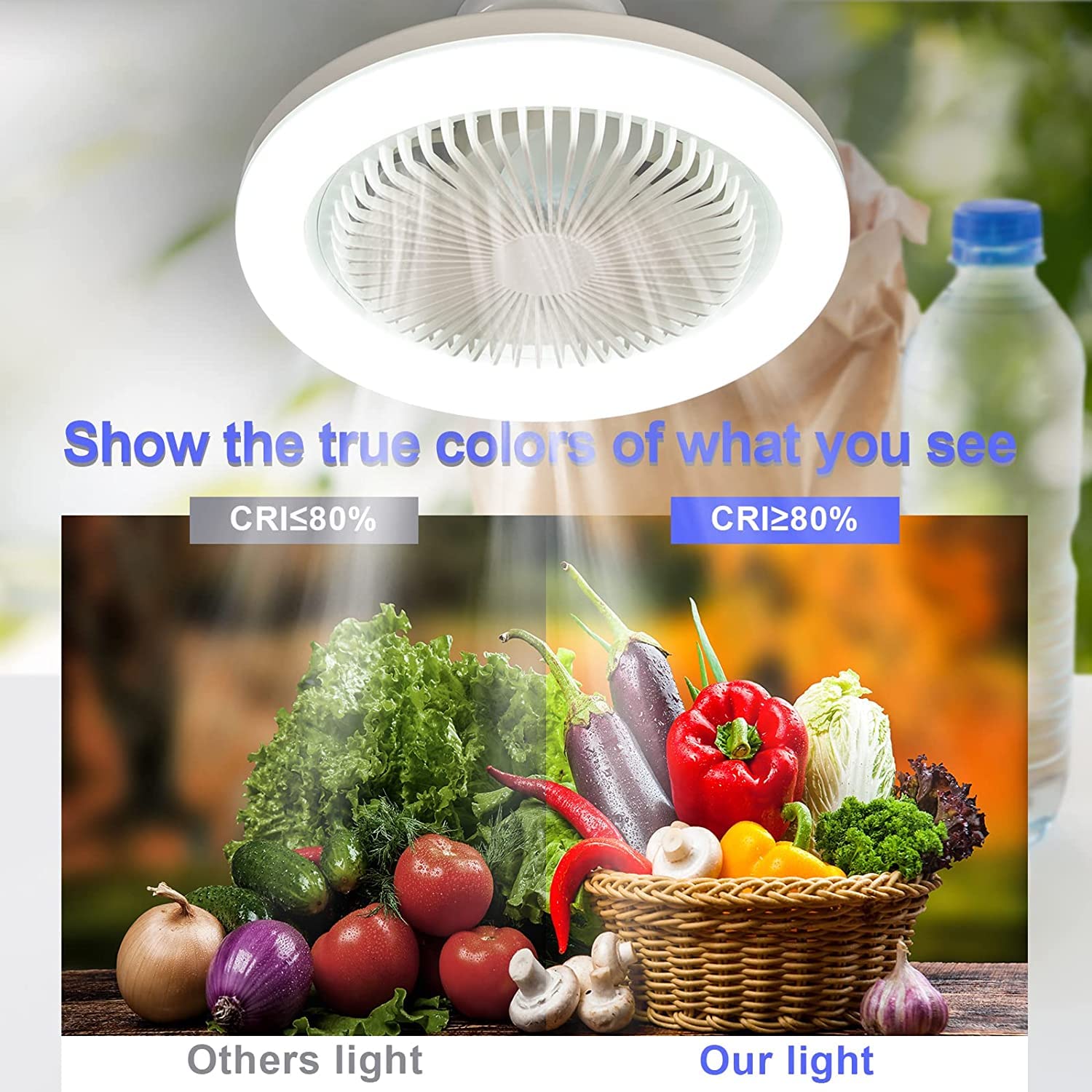 AHXIAOZN Low Profile Bladeless Ceiling Fan with LED Light - 28cm White Semi-Flush Mount Mini Ceiling Fan for Bedroom, Kitchen, Nursery & Small Spaces