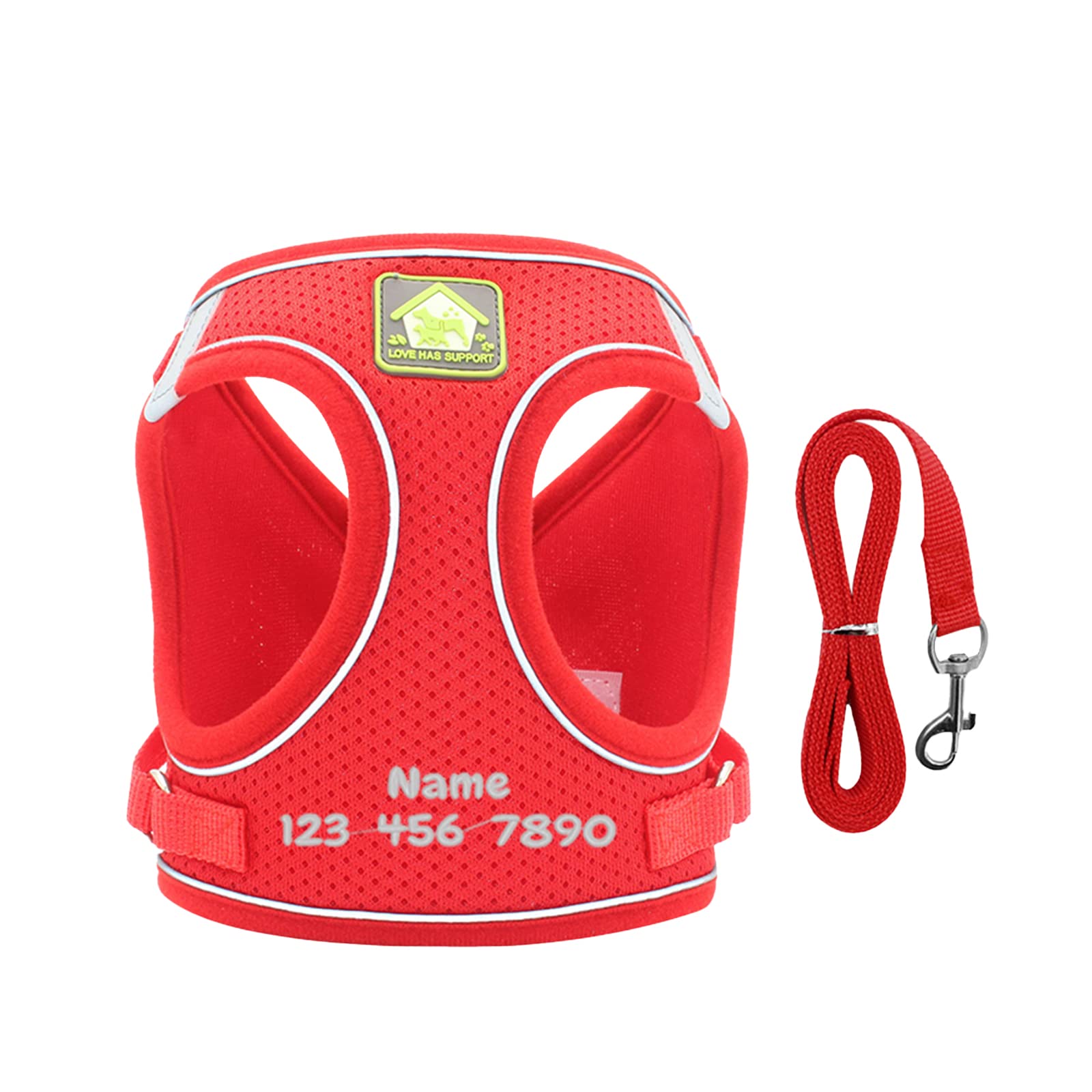 Adjustable No-Pull Reflective Dog Harness & Leash Set for Small Medium Dogs - Breathable Soft Step-in Vest Harness for Puppies - Perfect for Outdoor Walking, Jogging & Nighttime Safety (Red, Size M)