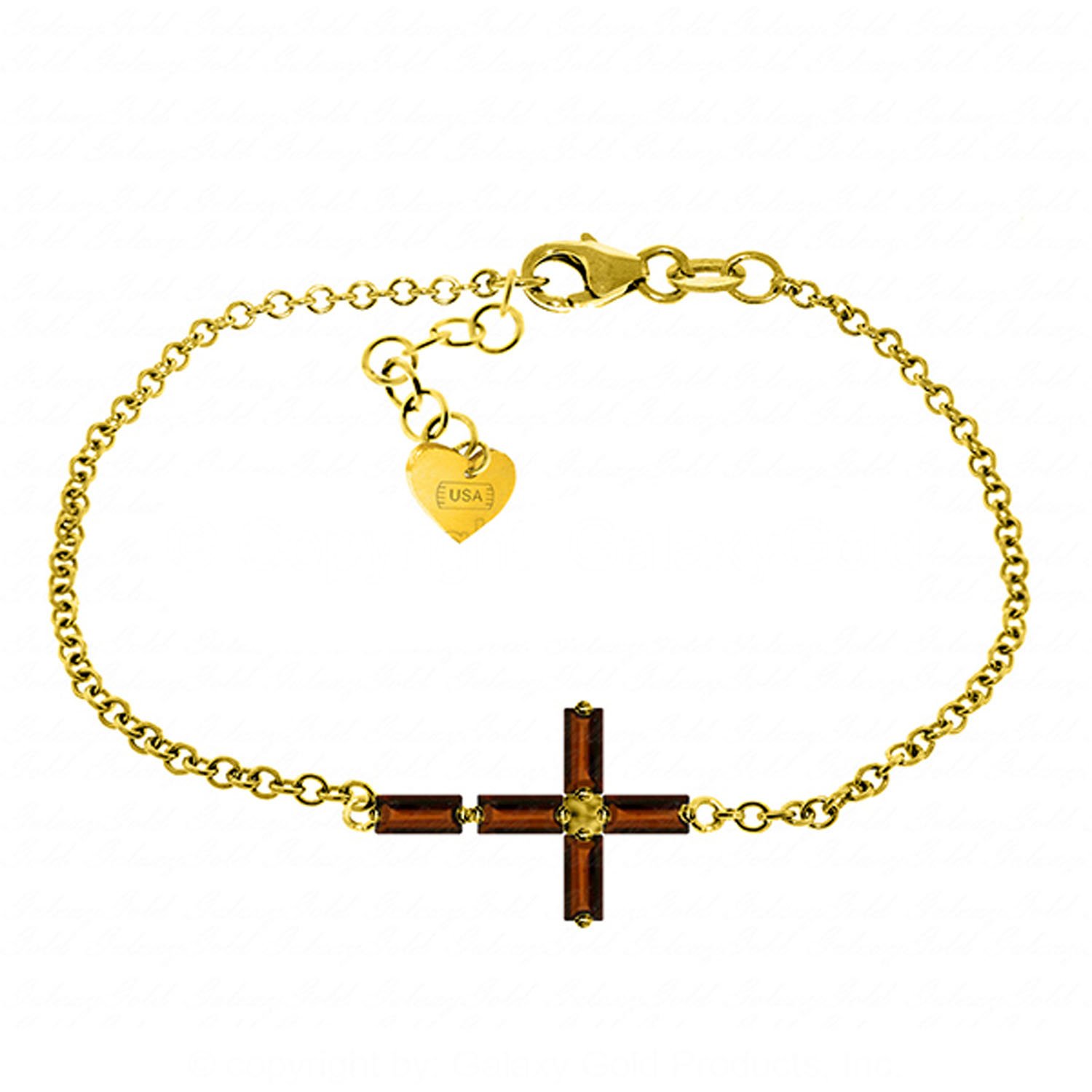 1.15 Carat 14K Solid Gold Horizontal Cross Garnet Bracelet for Women - GG Galaxy Gold Jewelry - Elegant Gift for Christmas, Birthday & Anniversary (Faith-Based Jewelry, Spiritual Gift)