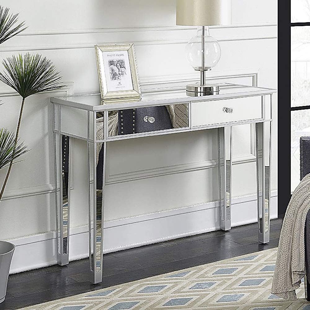 Mirrored Vanity Desk with 2 Drawers - Elegant Dressing Table Makeup Organizer for Women | Perfect for Bedroom, Dressing Room & Beauty Salon