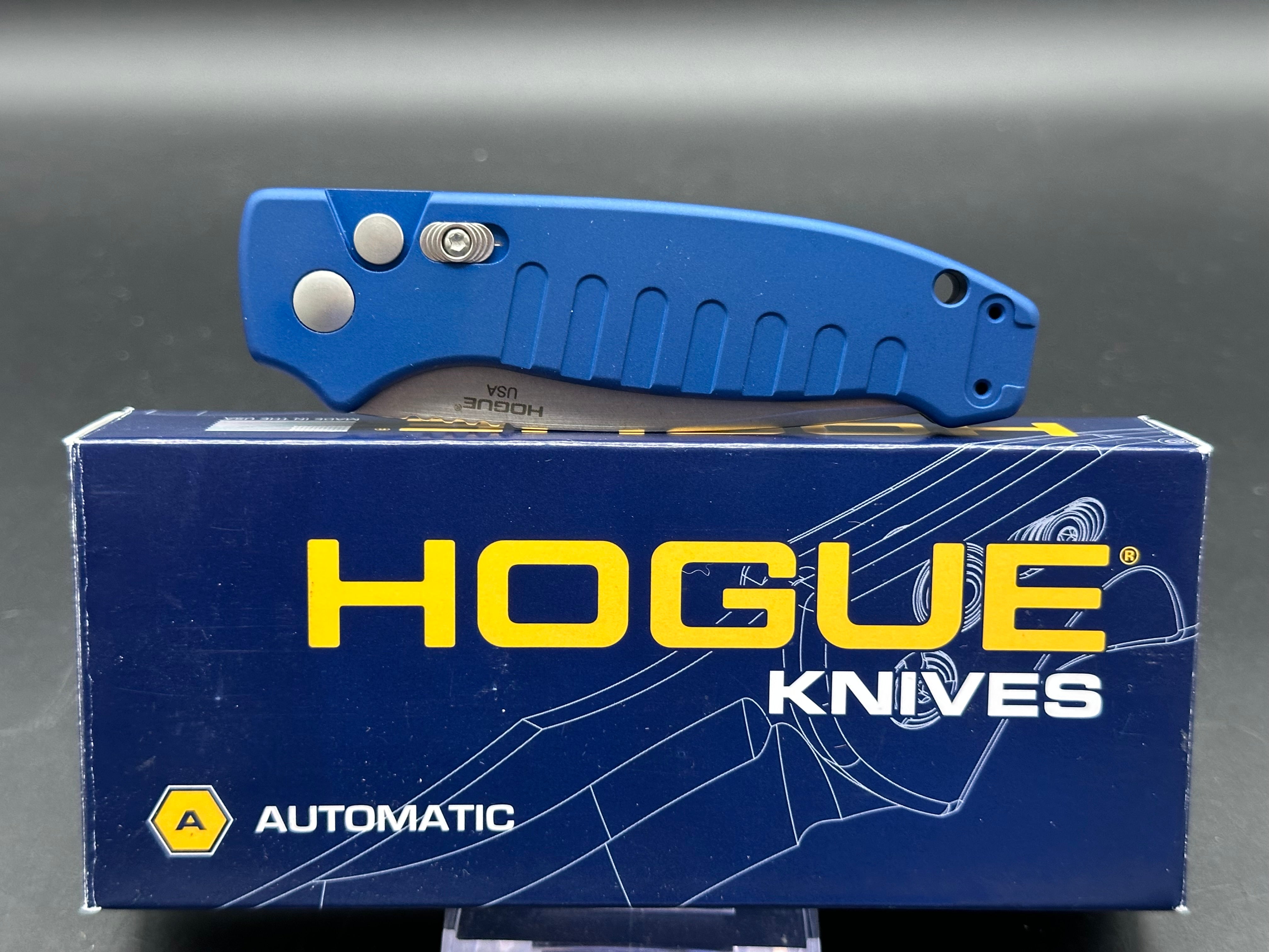 Hogue Ballista Drop Point Automatic Knife - Matte Blue Finish - EDC Tactical Folding Knife for Outdoor Camping, Hunting & Survival