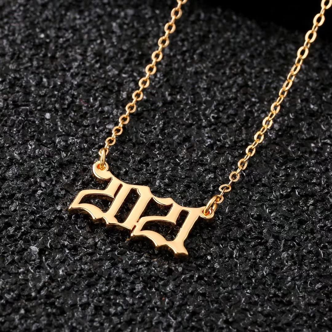 18K Gold Plated Old English Birth Year Necklace for Women - Personalized Jewelry Gift for Birthday, Anniversary (1970-2021) | Elegant Pendant Necklace for Special Occasions & Everyday Wear