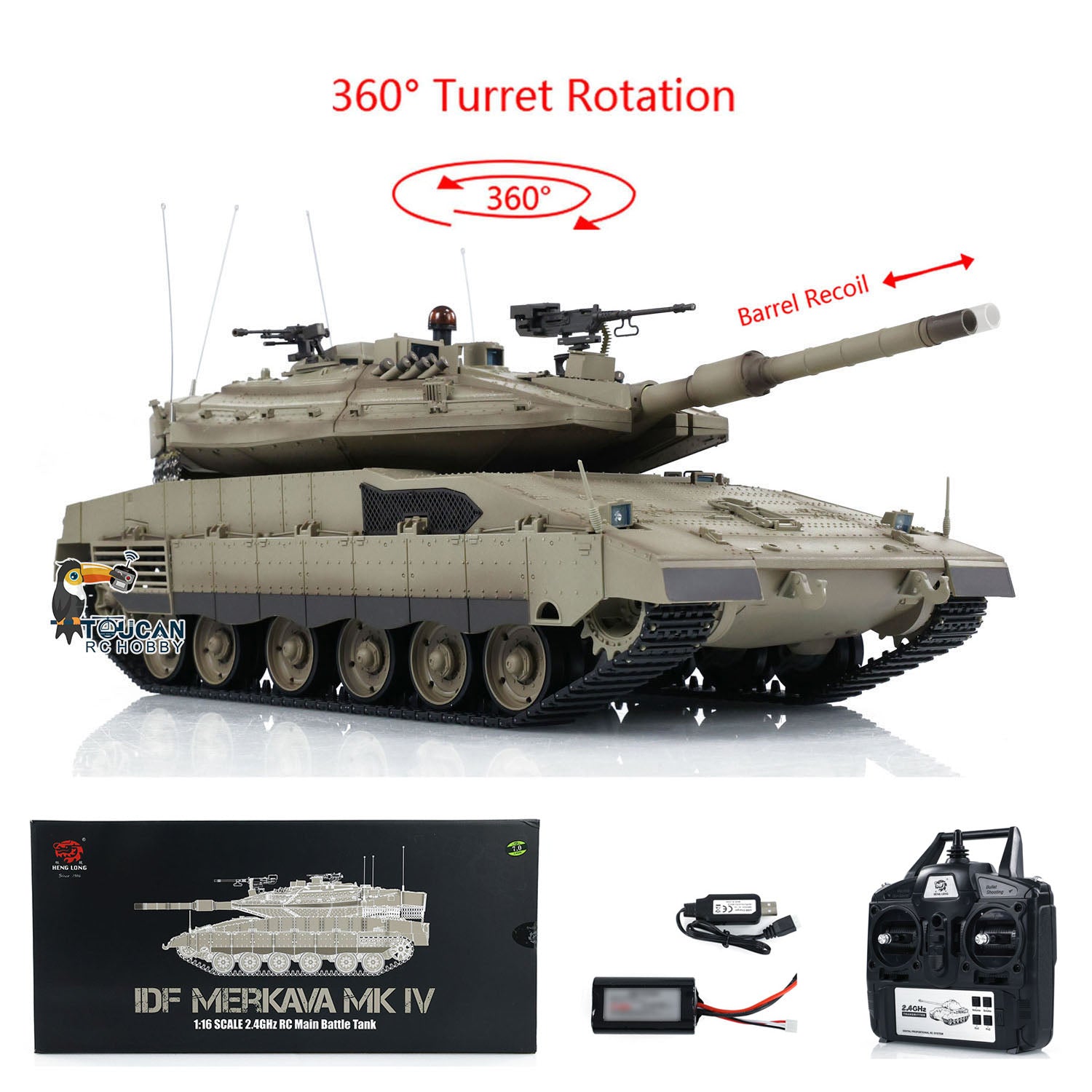 Heng Long 1/16 Scale RC Battle Tank - IDF Merkava MK IV Model 3958 with 360° Rotating Turret & Recoil Barrel | Remote Control Military Tank for Collectors & Hobbyists | Perfect for Battle Simulation & Display