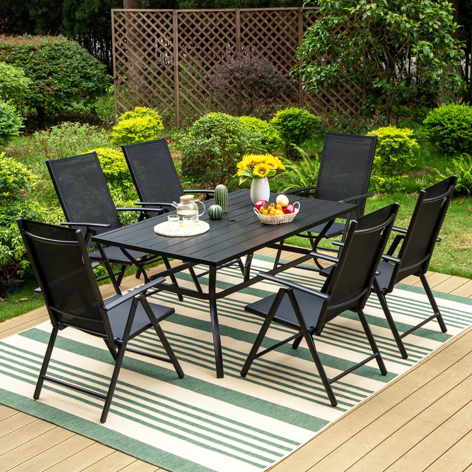 Sophia & William 6-Piece Patio Dining Chair Set - Adjustable High Back Folding Sling Chairs for Outdoor, Porch, Poolside & Garden - Portable Black Patio Furniture for Backyard, Balcony & Camping Use