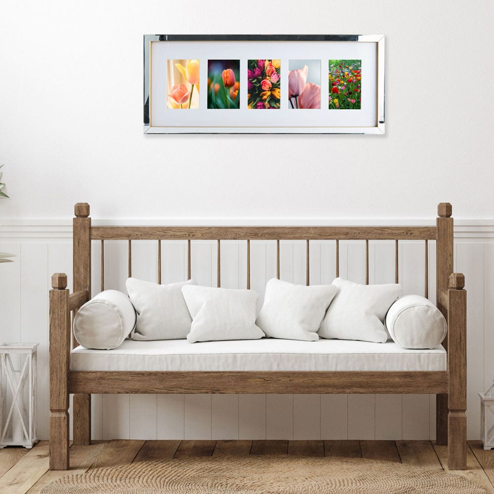 Gold Mirror 5 Opening Collage Picture Frame - Perfect for Wall Decor, Family Photos, and Living Room Display