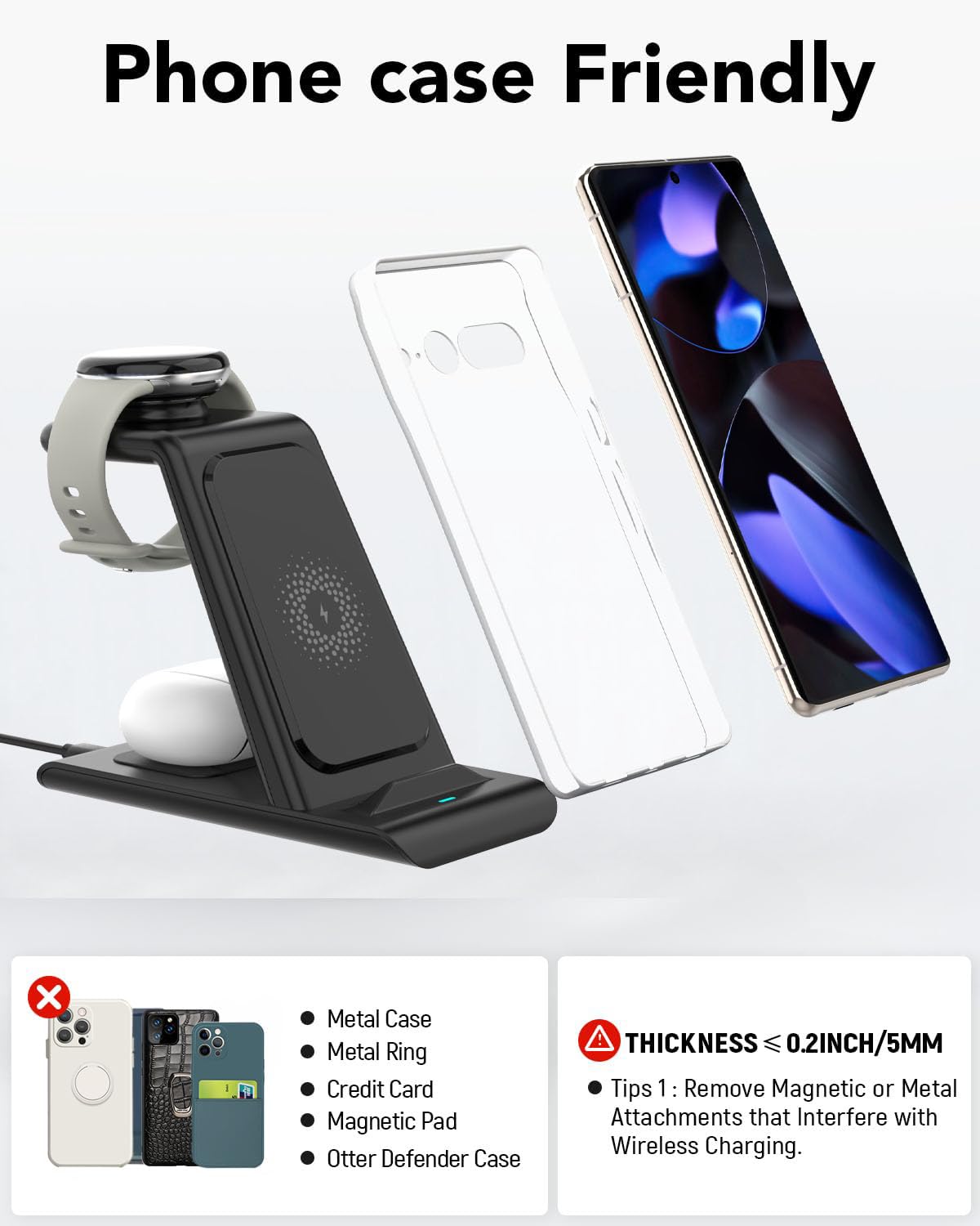 HATALKIN 3-in-1 Wireless Charging Station for Google Pixel Watch 3/2, Pixel 9/8/7/XL & Pixel Buds Pro/2 - Fast Wireless Charger Stand with Adapter for Multiple Devices (Not for Pixel Watch 1) | Perfect for Home, Office & Travel Charging