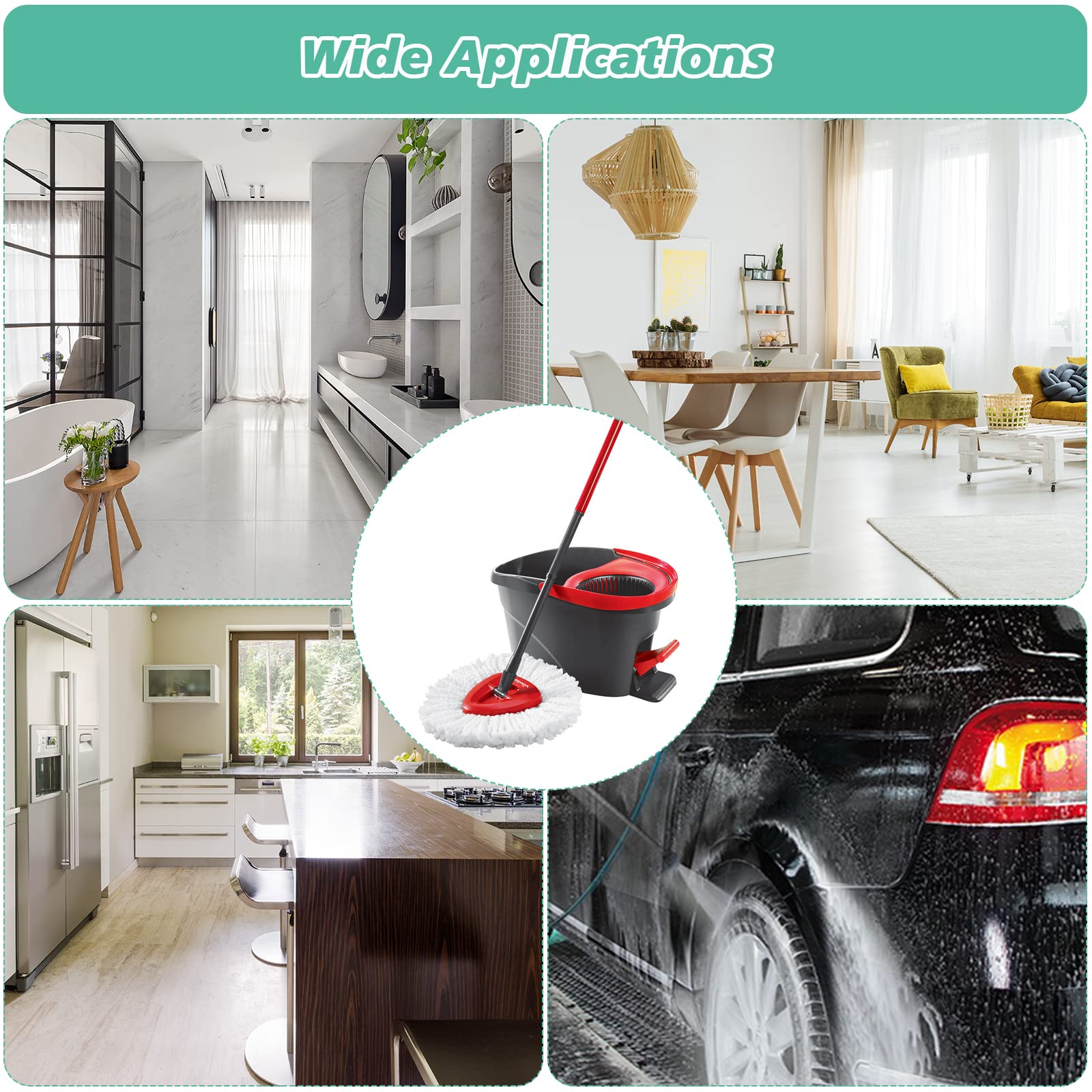12-Pack Microfiber Spin Mop Replacement Heads - 360° Rotating Refills Compatible with Triangle Spin Mops | Durable & Absorbent for Hardwood, Tile & Laminate Floors | Perfect for Kitchen, Bathroom & Household Cleaning