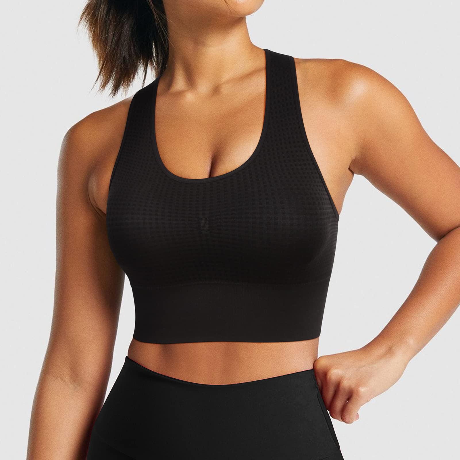 Women's Seamless Longline Strappy Sports Bra - Medium Support Yoga Bra with Removable Cups for Running, Workout & Gym