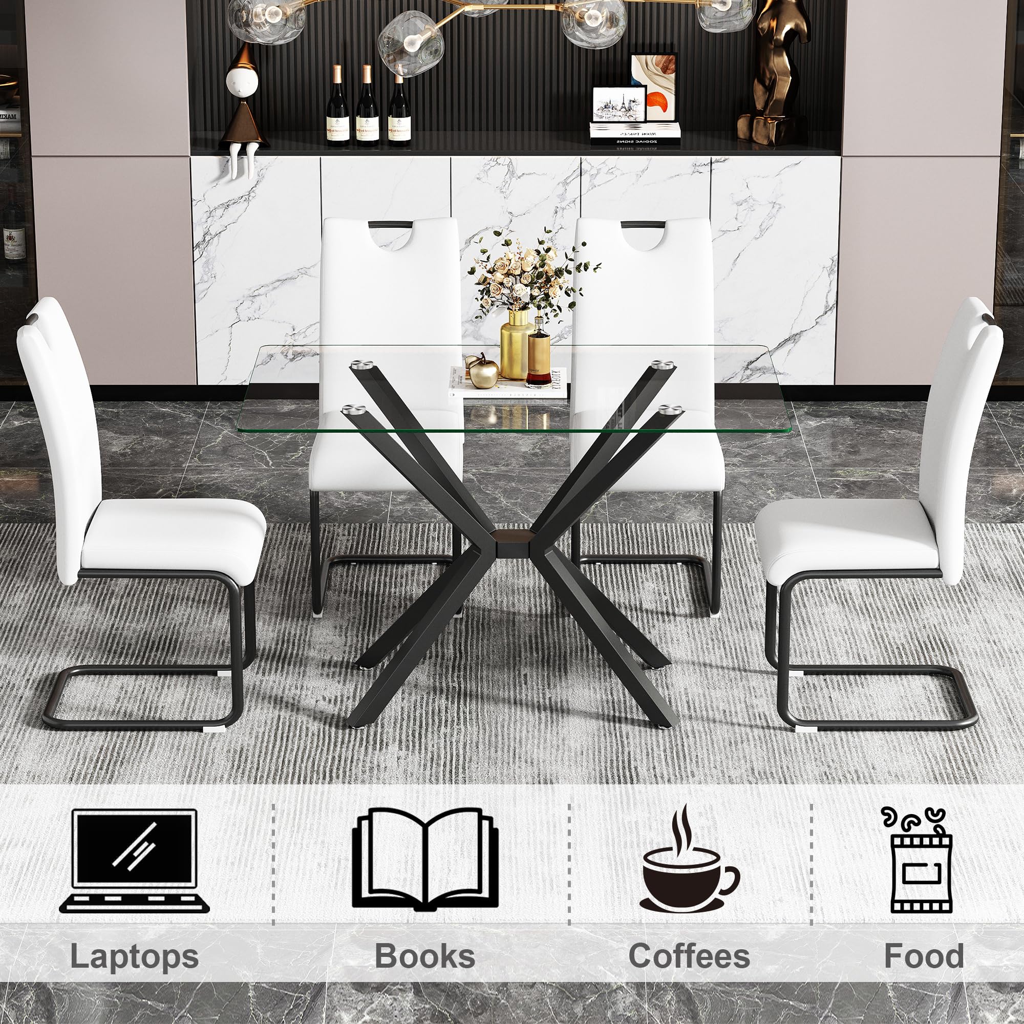 Modern 5-Piece Glass Dining Table Set for 4 - 47