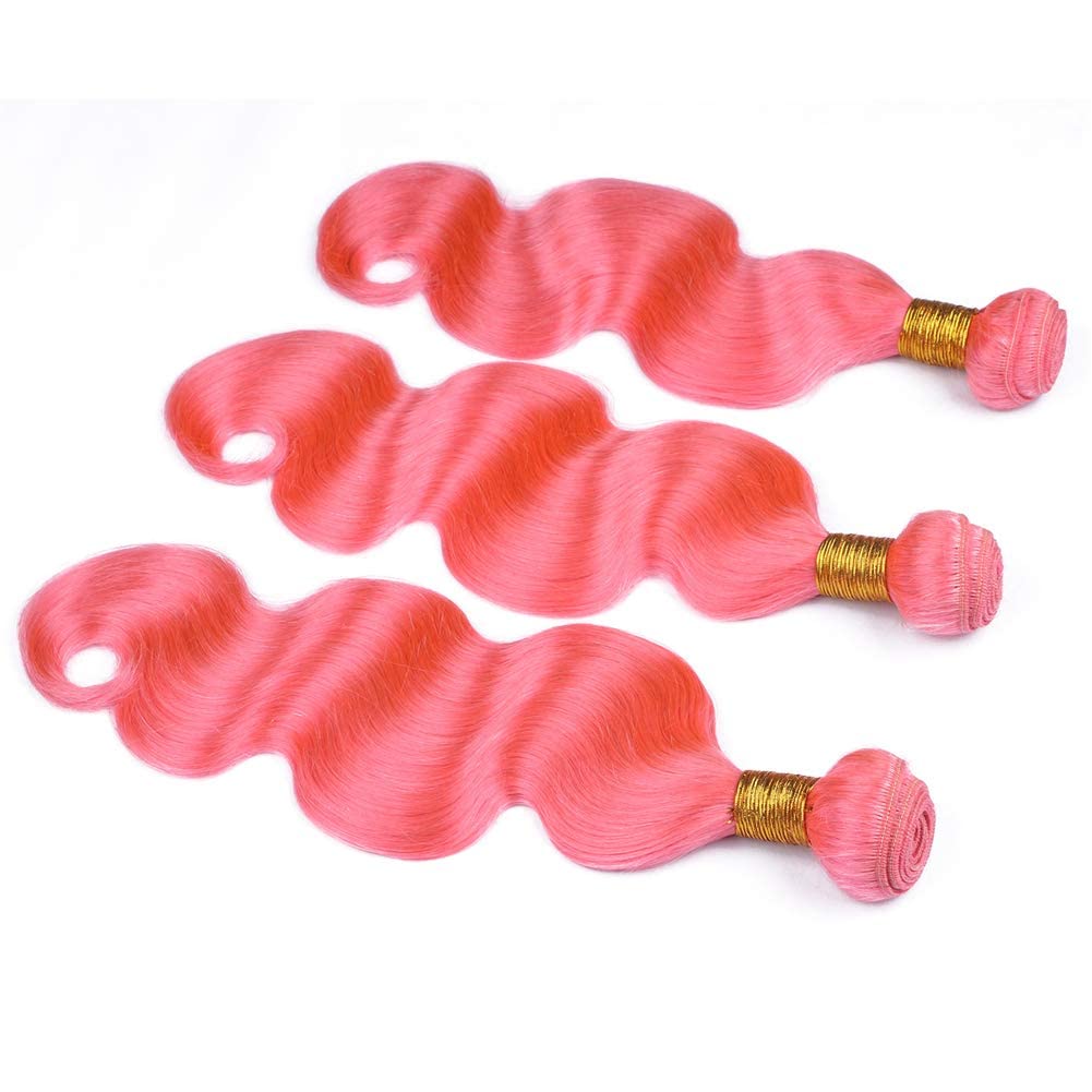 Brazilian Body Wave Virgin Human Hair Weaves 3 Bundles - Baby Pink Color 16 16 16 Inch (3Pcs/Lot) | Natural Wavy Hair Extensions for Styling & Volume | Perfect for Parties, Weddings & Daily Wear